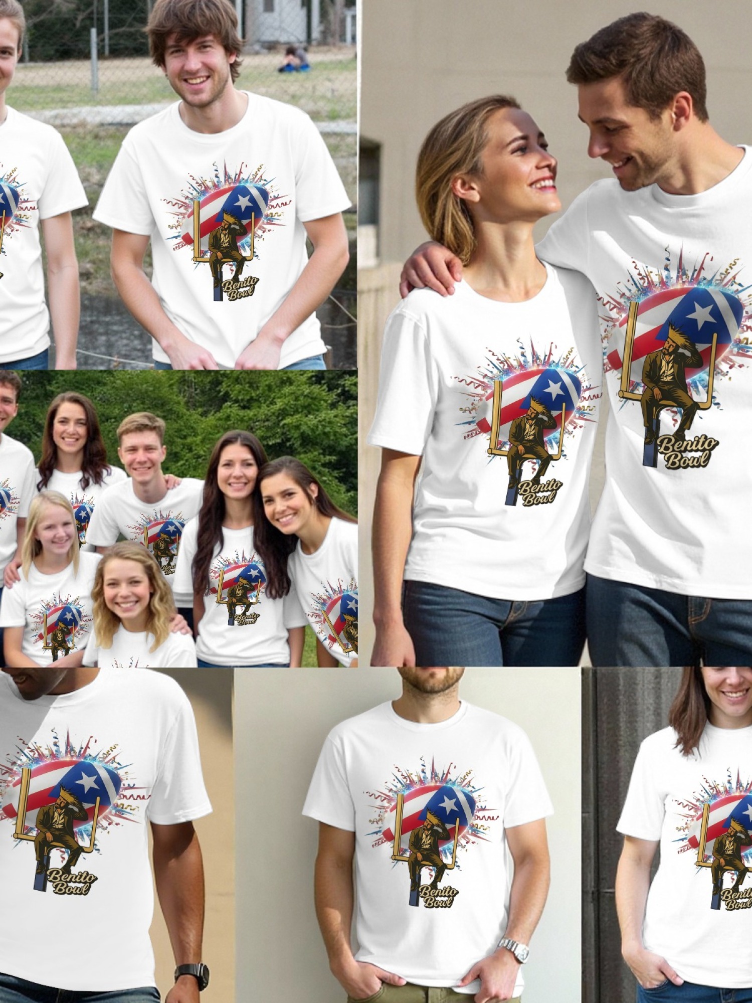 Benito Bowl Graphic T-Shirt - Puerto Rico Flag & Football Artist Print Tee