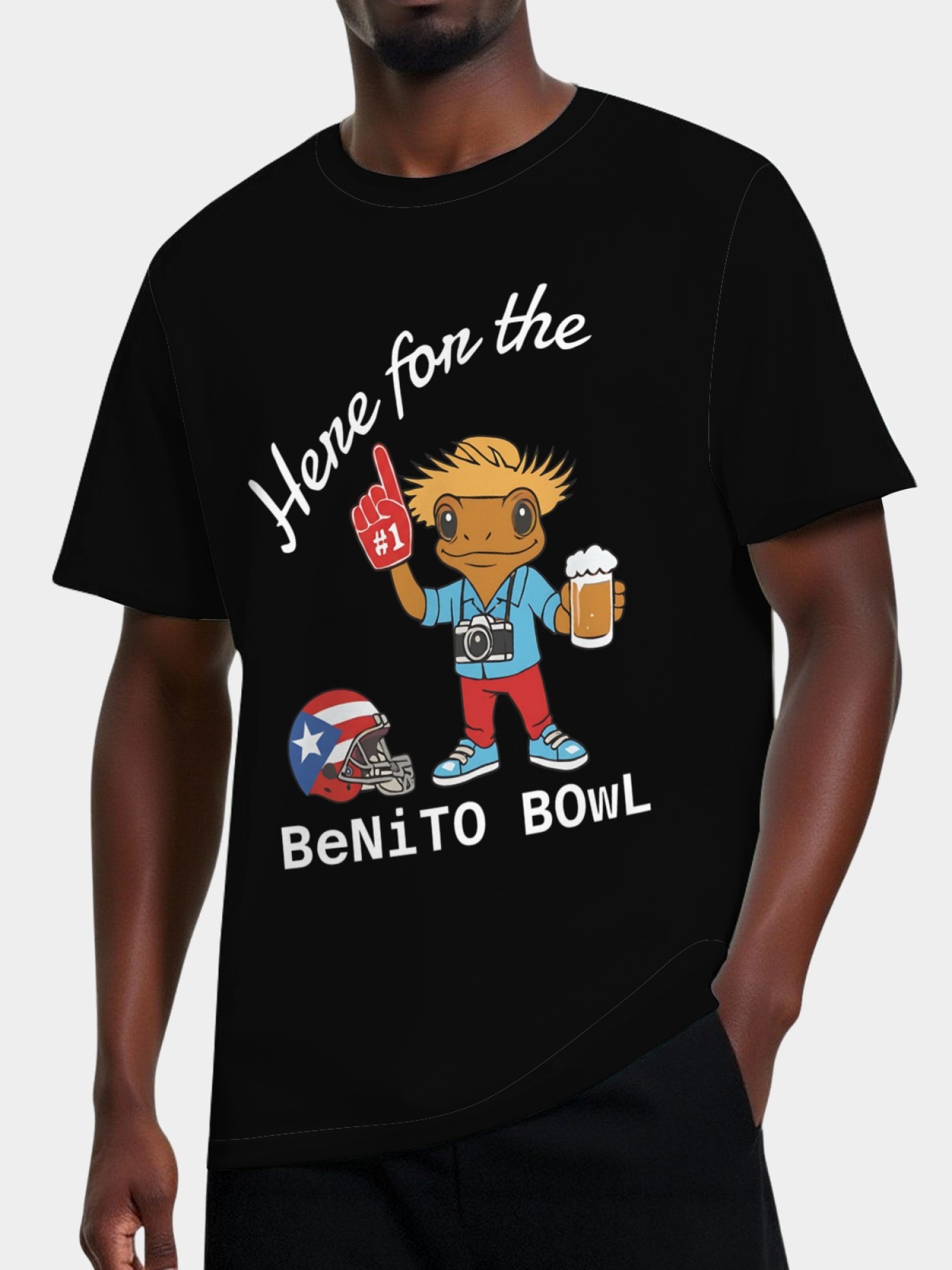 "Here For The BeNiTO BOWL" Funny Coquí T-Shirt - Puerto Rico Football Graphic Tee