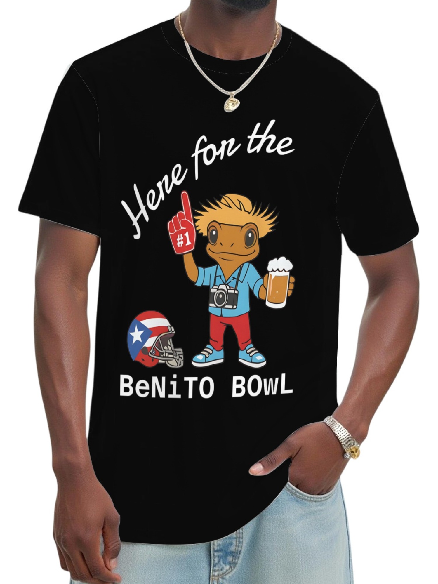 "Here For The BeNiTO BOWL" Funny Coquí T-Shirt - Puerto Rico Football Graphic Tee
