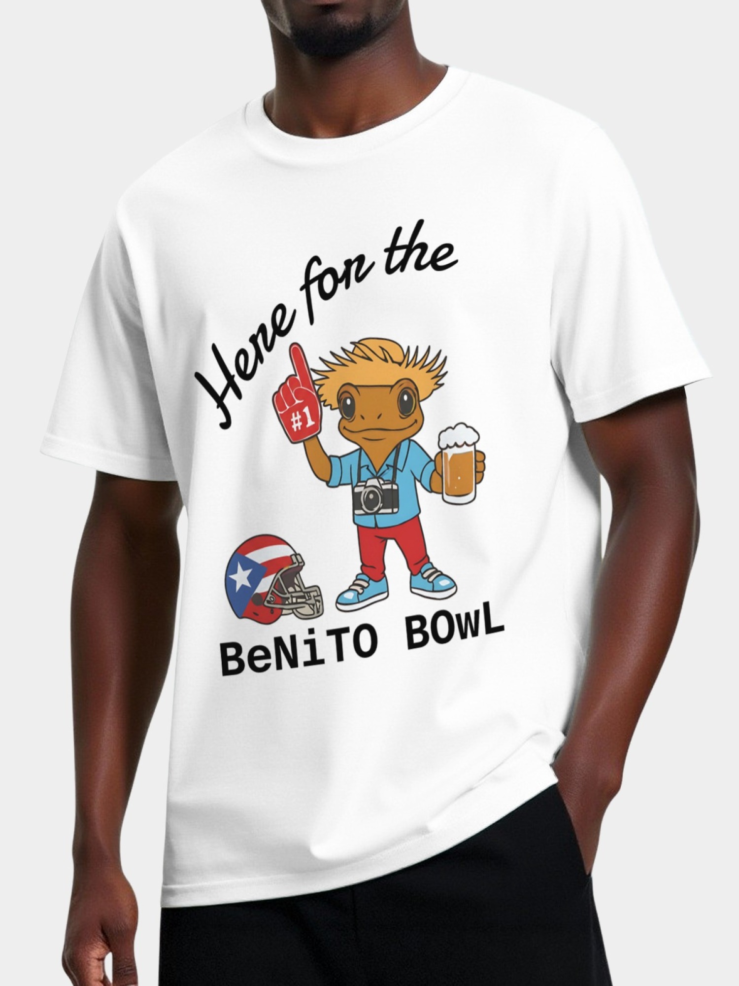 "Here For The BeNiTO BOWL" Funny Coquí T-Shirt - Puerto Rico Football Graphic Tee