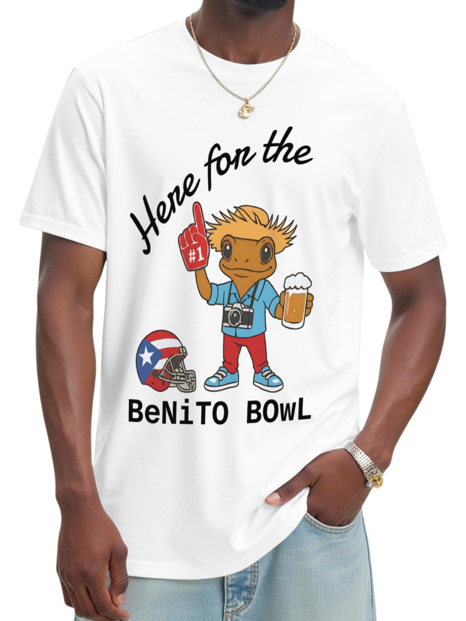 "Here For The BeNiTO BOWL" Funny Coquí T-Shirt - Puerto Rico Football Graphic Tee