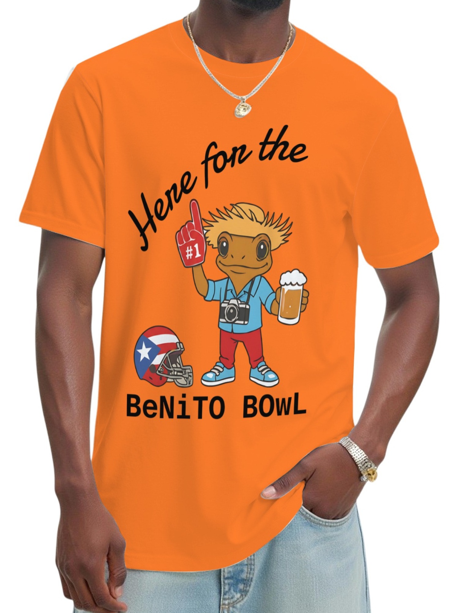 "Here For The BeNiTO BOWL" Funny Coquí T-Shirt - Puerto Rico Football Graphic Tee