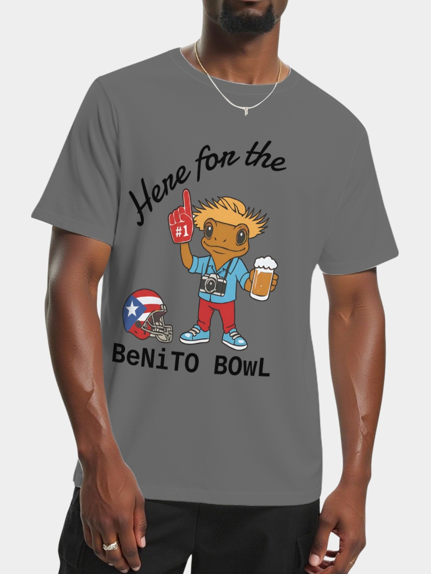 "Here For The BeNiTO BOWL" Funny Coquí T-Shirt - Puerto Rico Football Graphic Tee