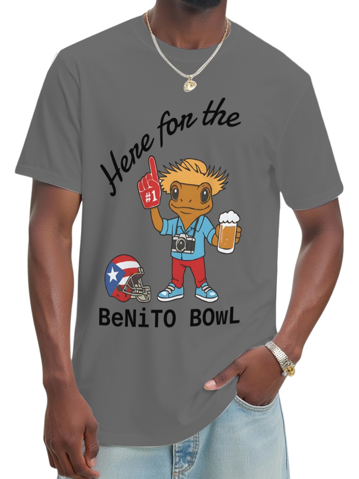 "Here For The BeNiTO BOWL" Funny Coquí T-Shirt - Puerto Rico Football Graphic Tee