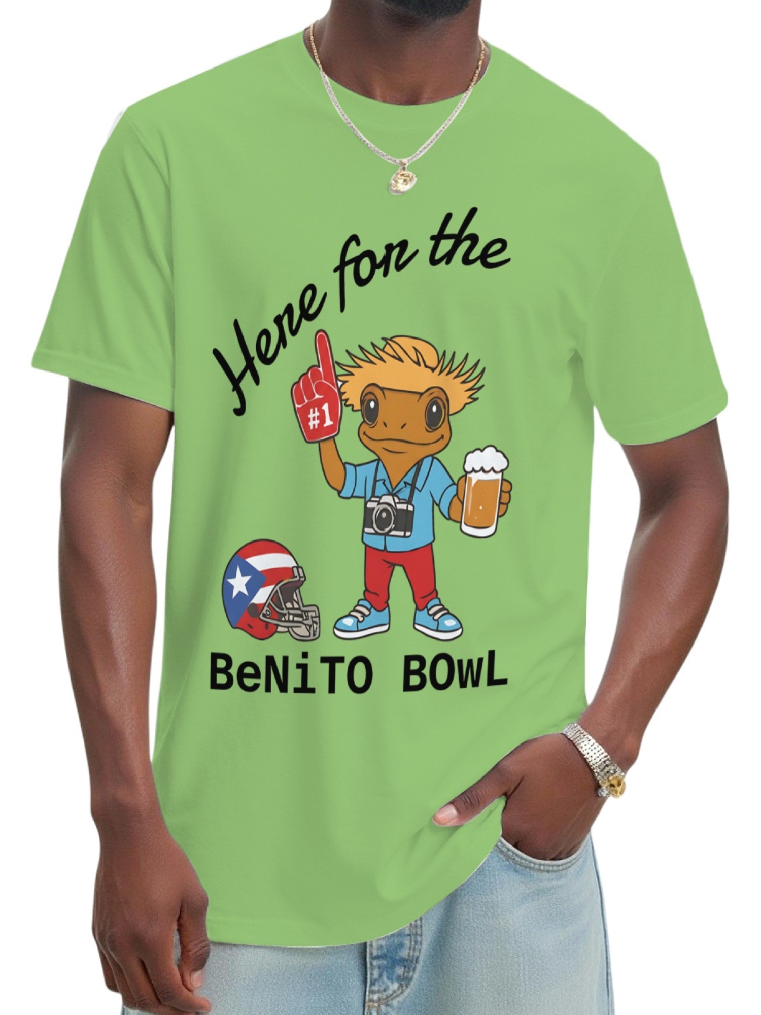 "Here For The BeNiTO BOWL" Funny Coquí T-Shirt - Puerto Rico Football Graphic Tee