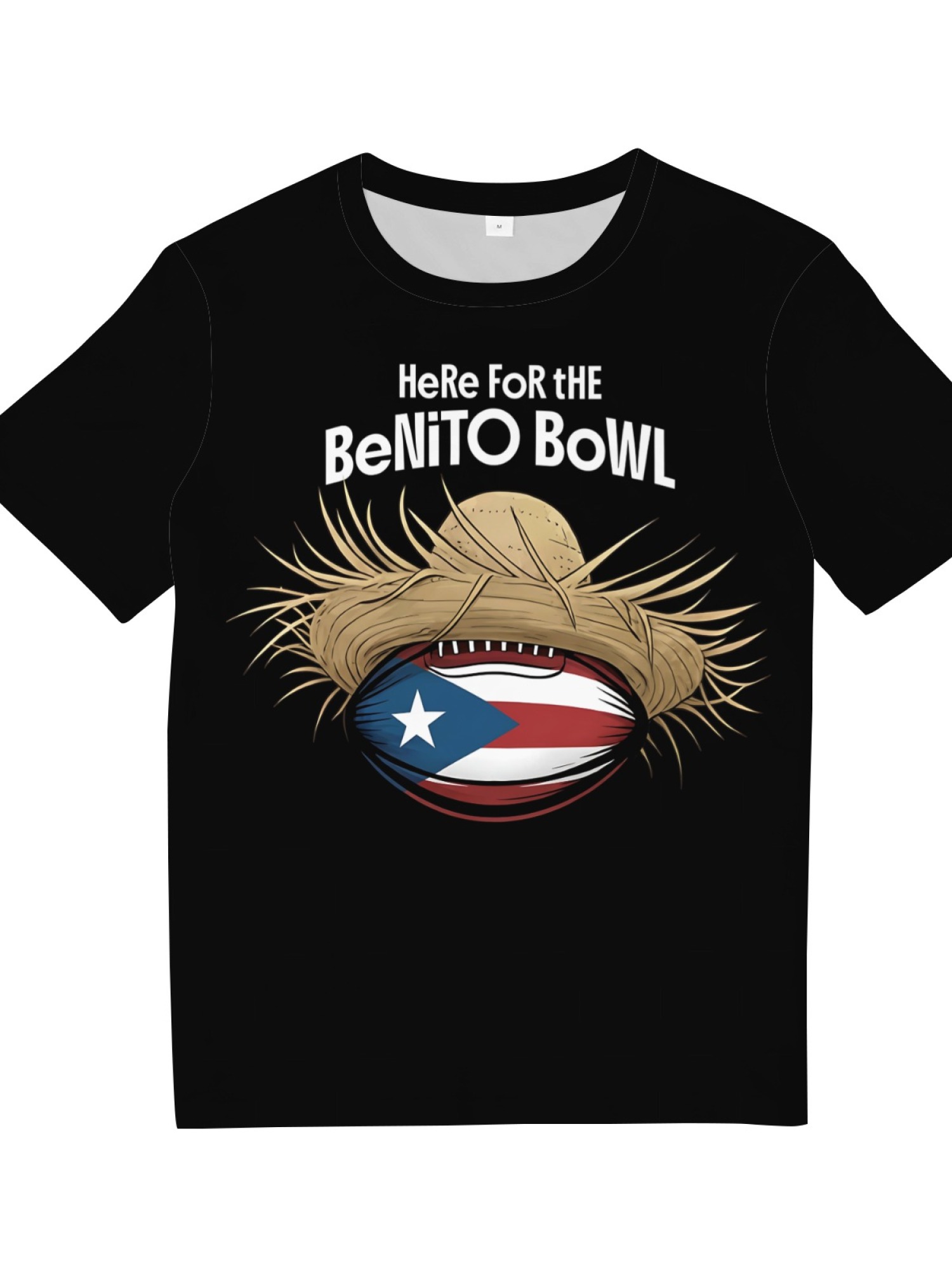 Benito Bowl Men's Graphic T-Shirt - Puerto Rican Flag Football & Pava Hat Tee