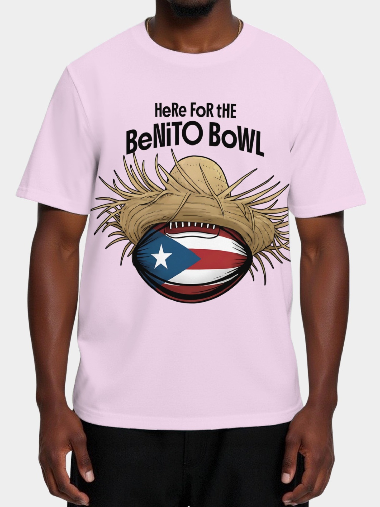 Benito Bowl T-Shirt - Puerto Rico Football Straw Hat Graphic Tee