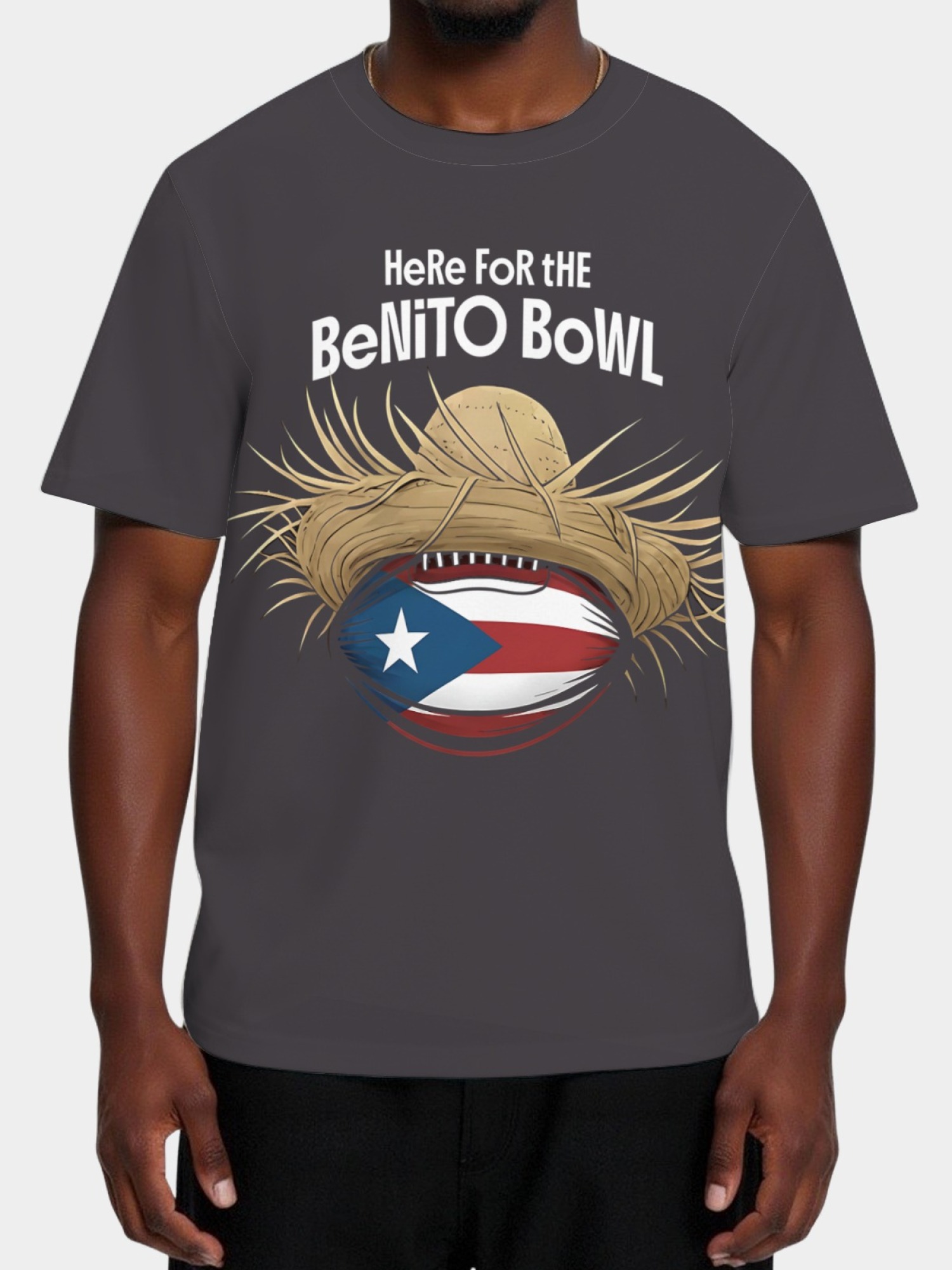 Benito Bowl T-Shirt - Puerto Rico Football Straw Hat Graphic Tee
