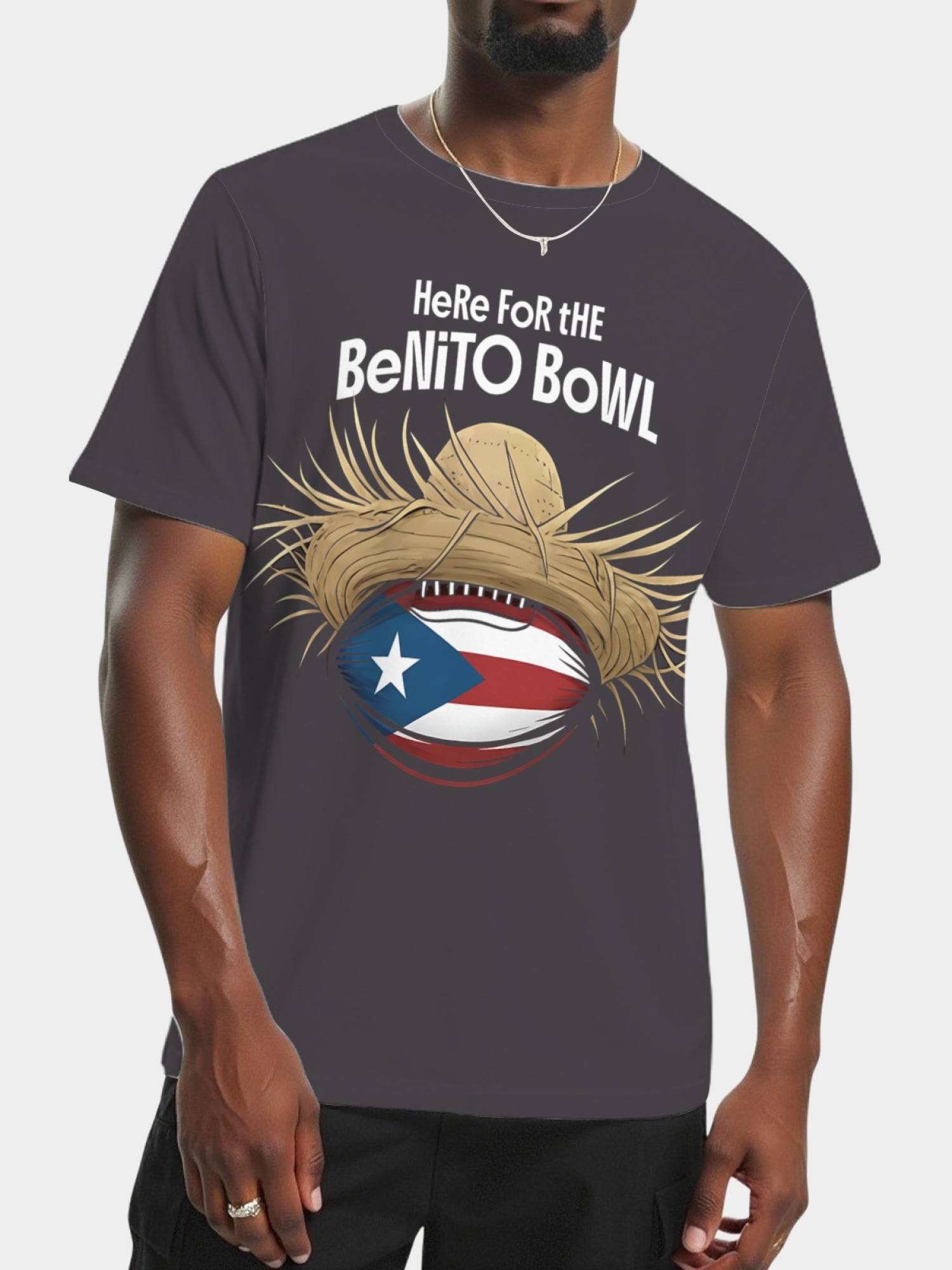 Benito Bowl T-Shirt - Puerto Rico Football Straw Hat Graphic Tee