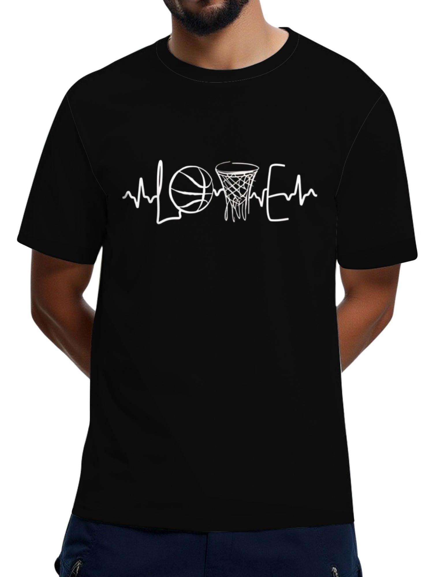 Men's Basketball Heartbeat Graphic T-Shirt - Love Basketball Life Pulse Tee