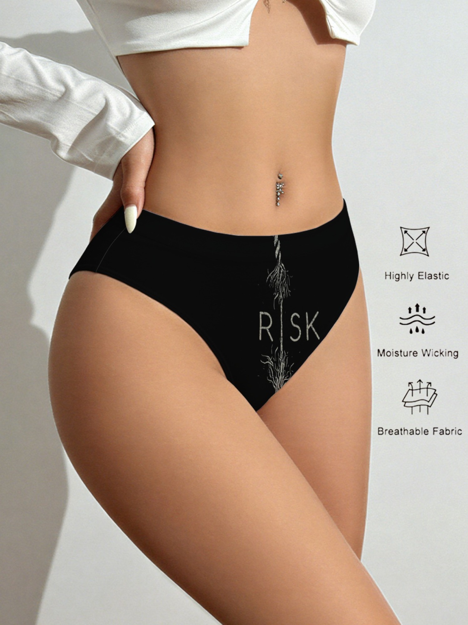 Women's Edgy "RISK" Graphic Print Panties - High Cut Streetwear Underwear