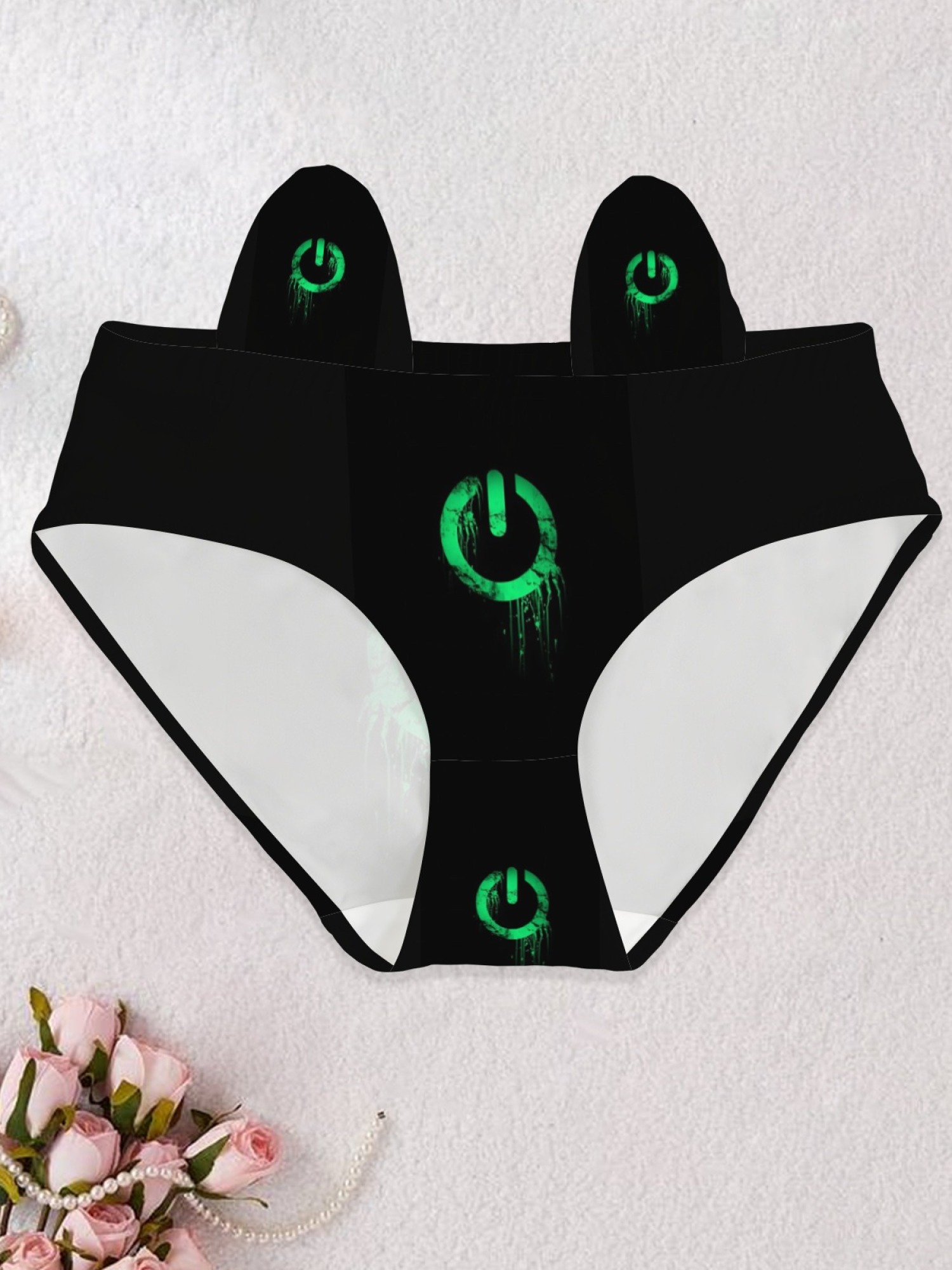 Gaming Power Symbol Print Women's Bikini Panties - Glow Effect Tech Style Underwear