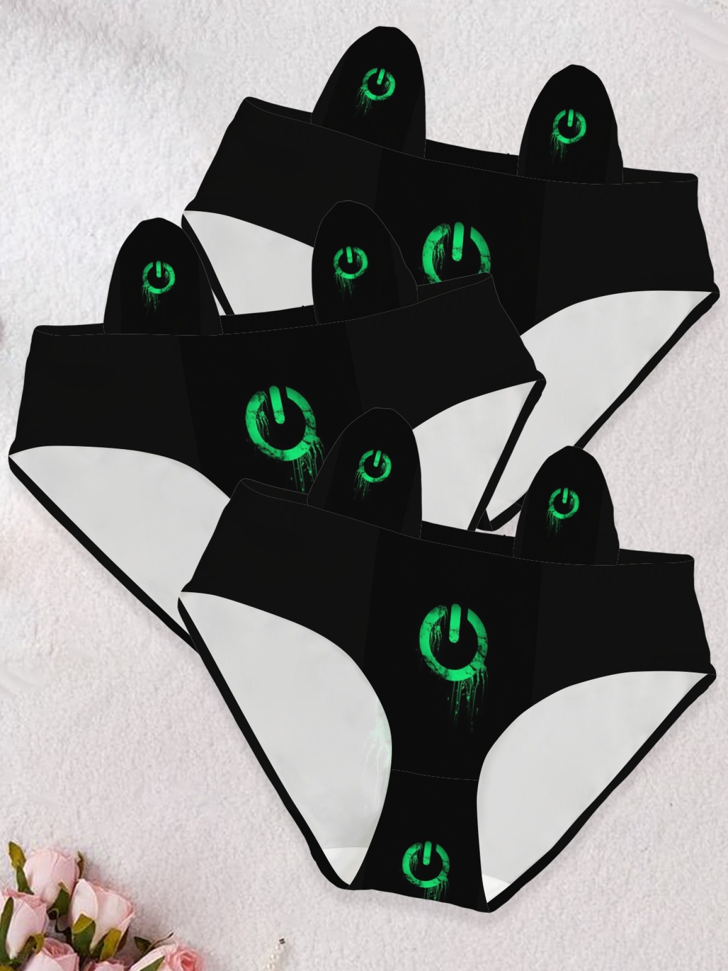 Gaming Power Symbol Print Women's Bikini Panties - Glow Effect Tech Style Underwear