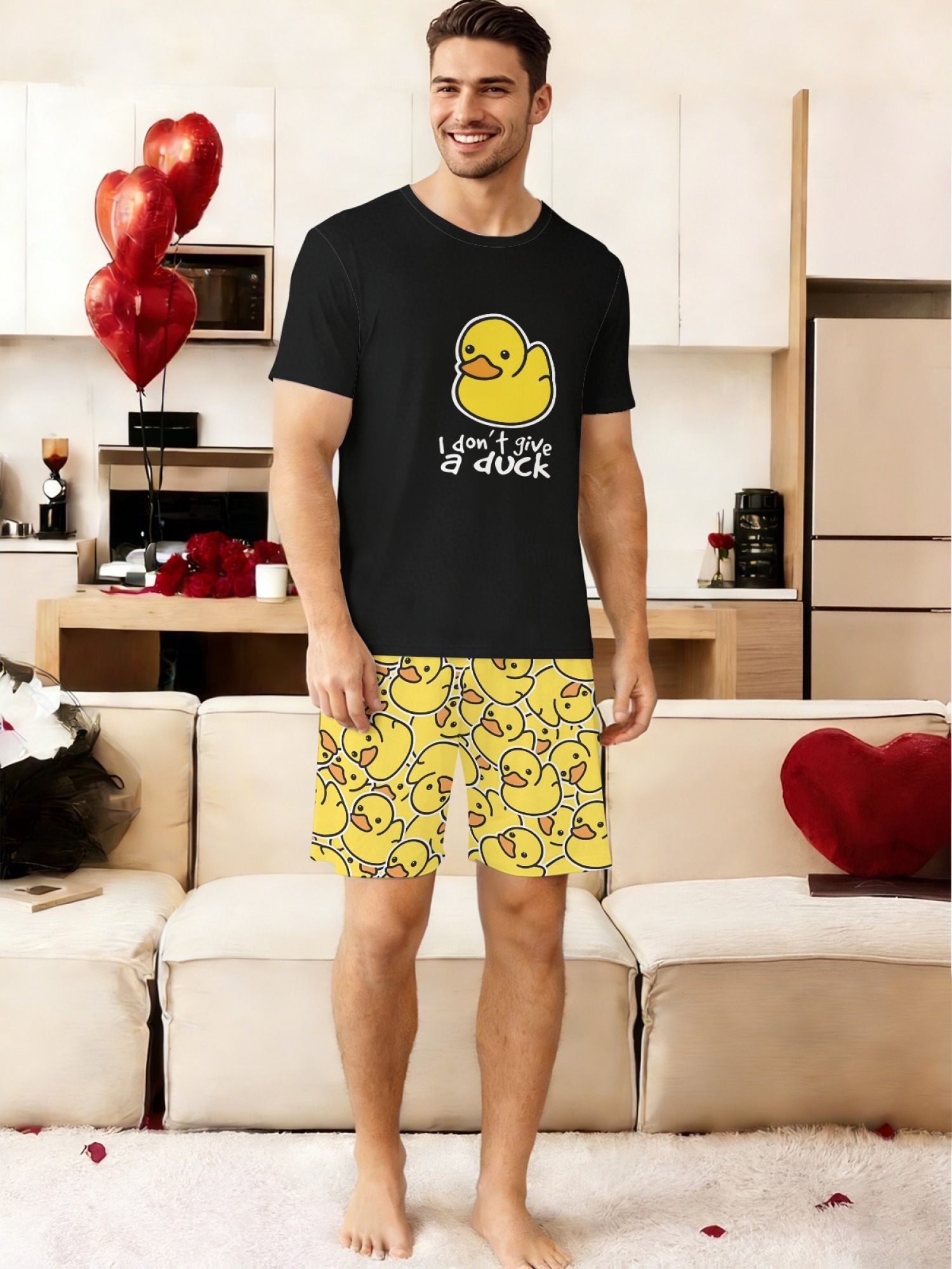 "I Don't Give a Duck" Matching Couple Outfit | Funny Summer T-Shirt & Shorts Set