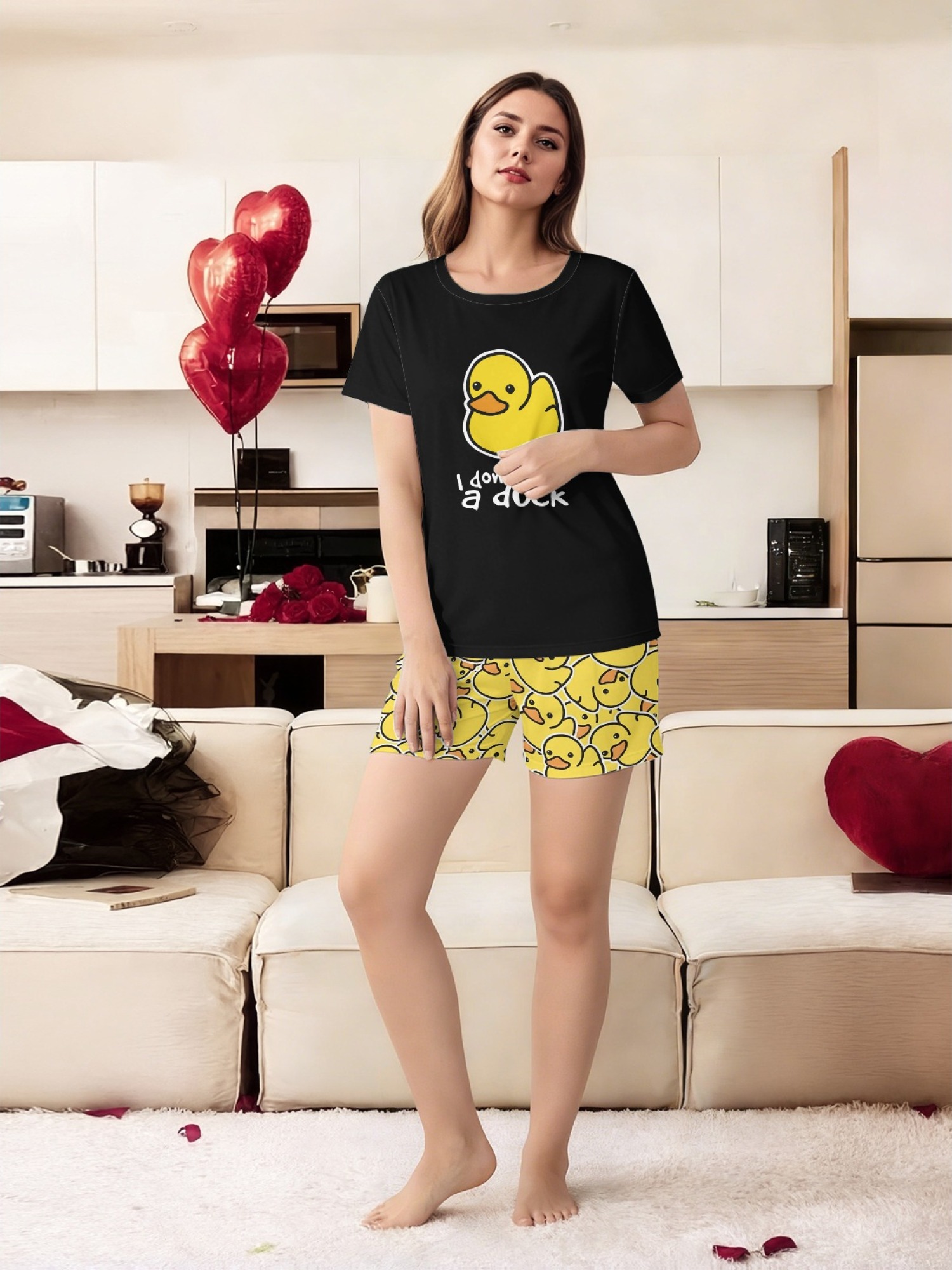 "I Don't Give a Duck" Matching Couple Outfit | Funny Summer T-Shirt & Shorts Set