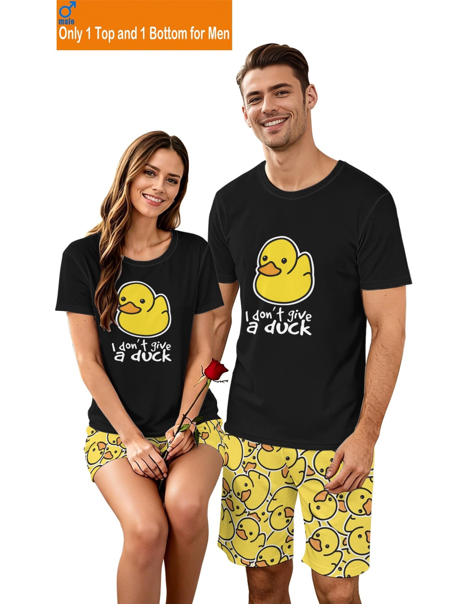 "I Don't Give a Duck" Matching Couple Outfit | Funny Summer T-Shirt & Shorts Set