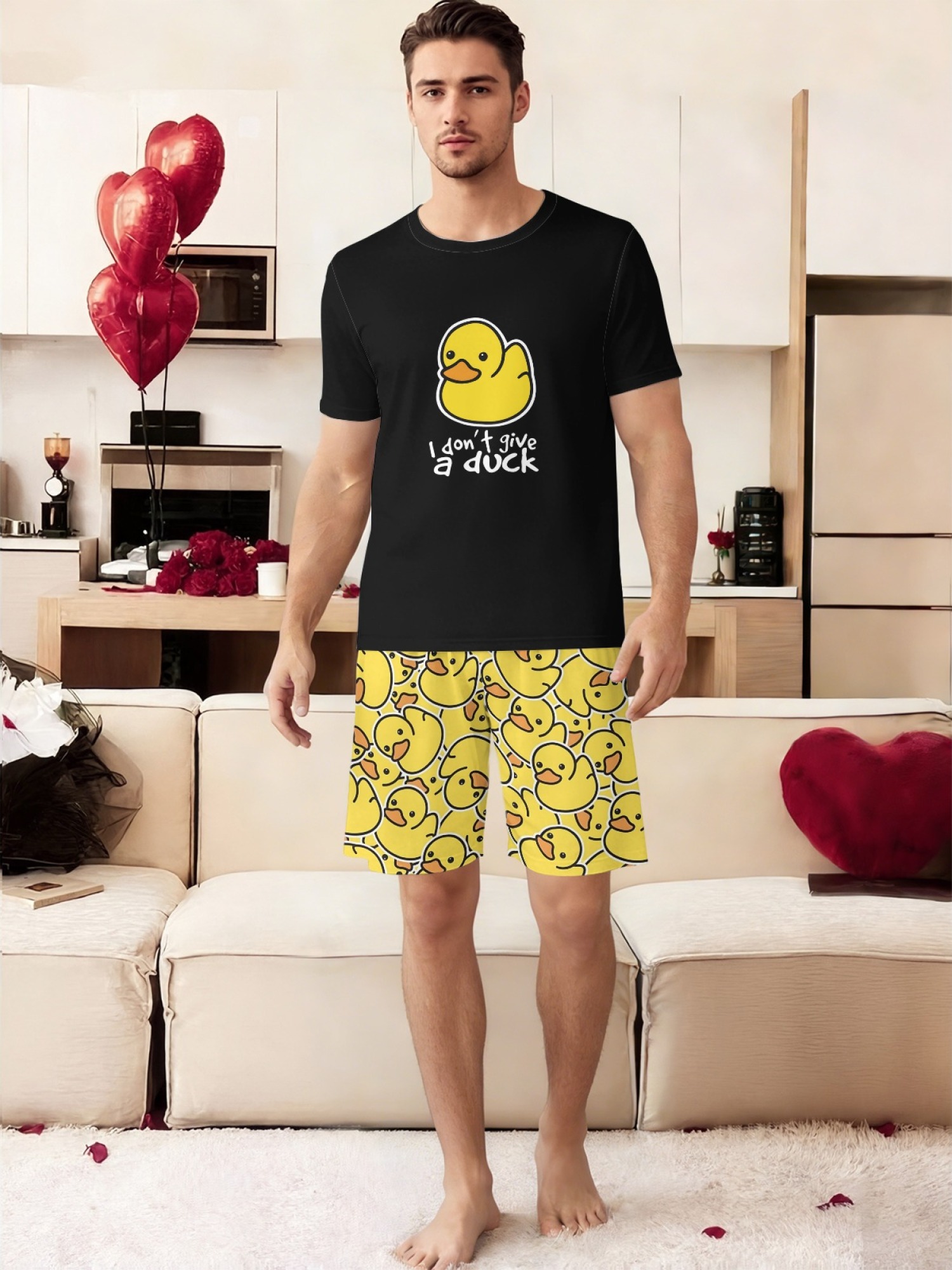 "I Don't Give a Duck" Matching Couple Outfit | Funny Summer T-Shirt & Shorts Set