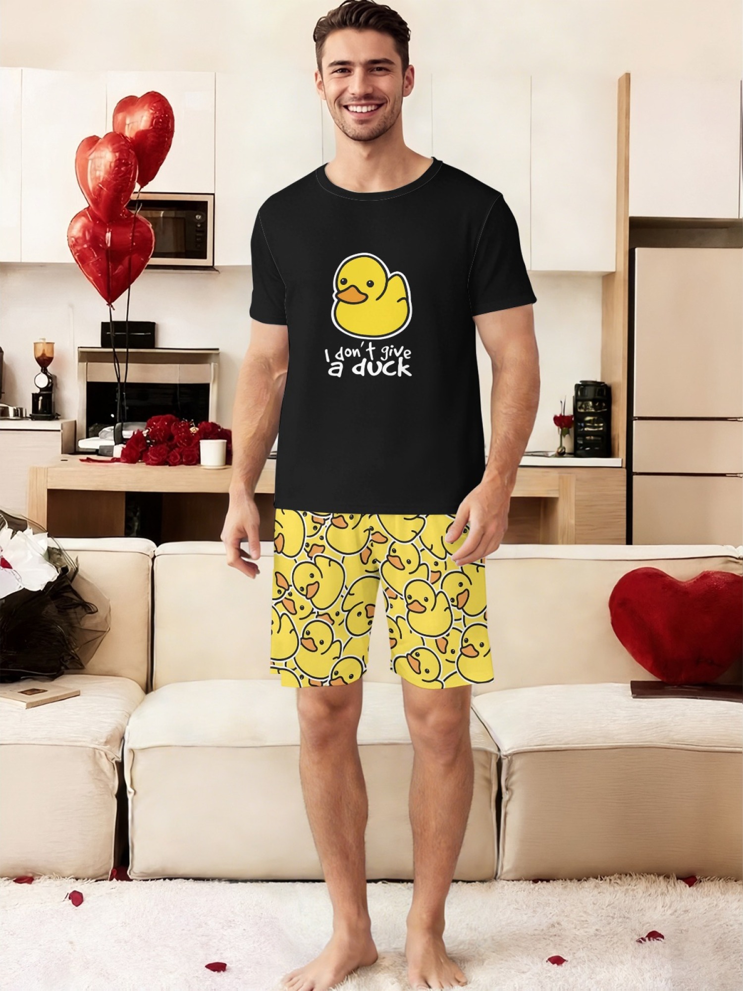 "I Don't Give a Duck" Matching Couple Outfit | Funny Summer T-Shirt & Shorts Set