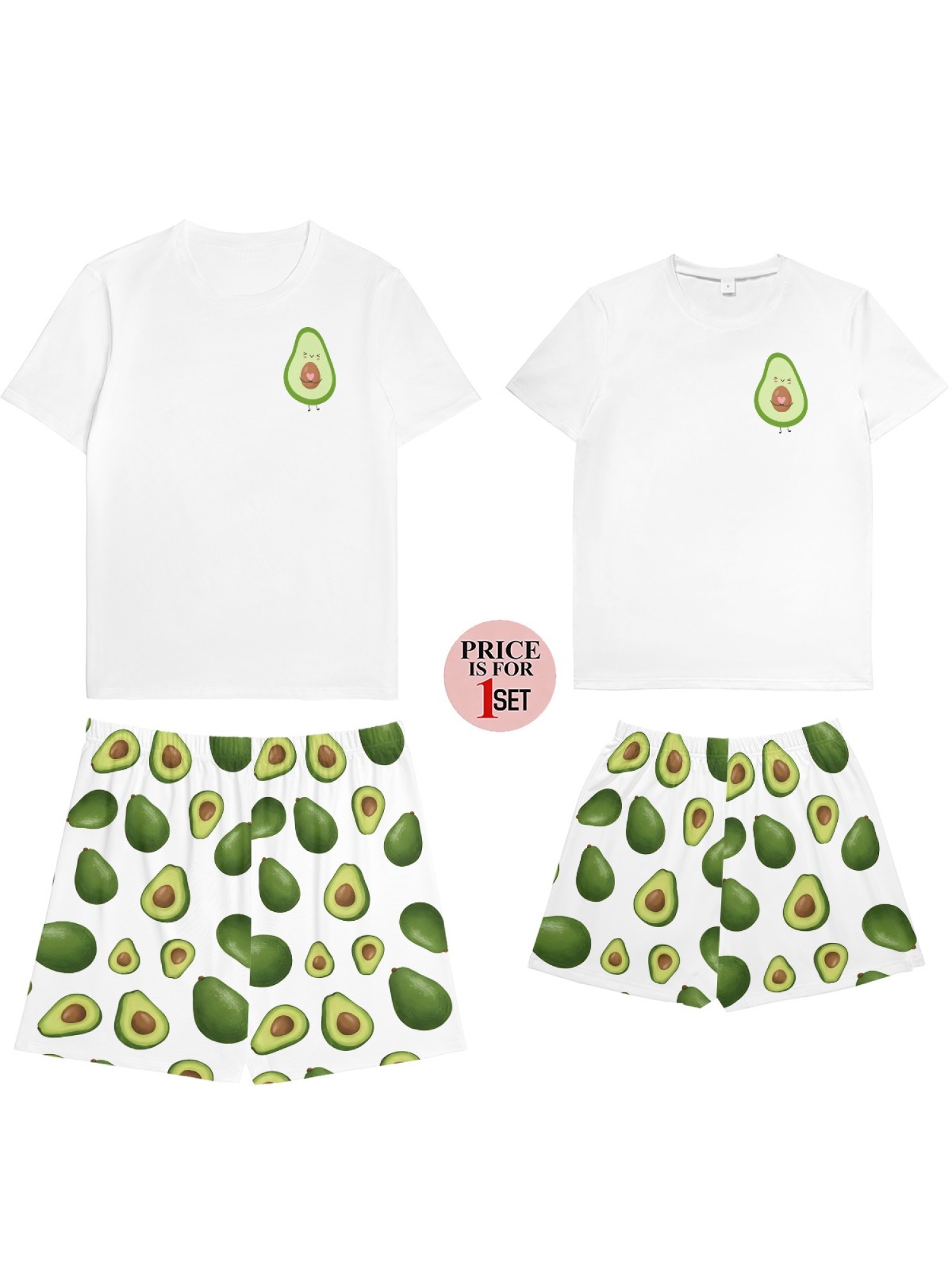 Trendy Avocado Graphic Couple Matching Set - Summer Unisex T-Shirt & Shorts Casual Streetwear Outfits