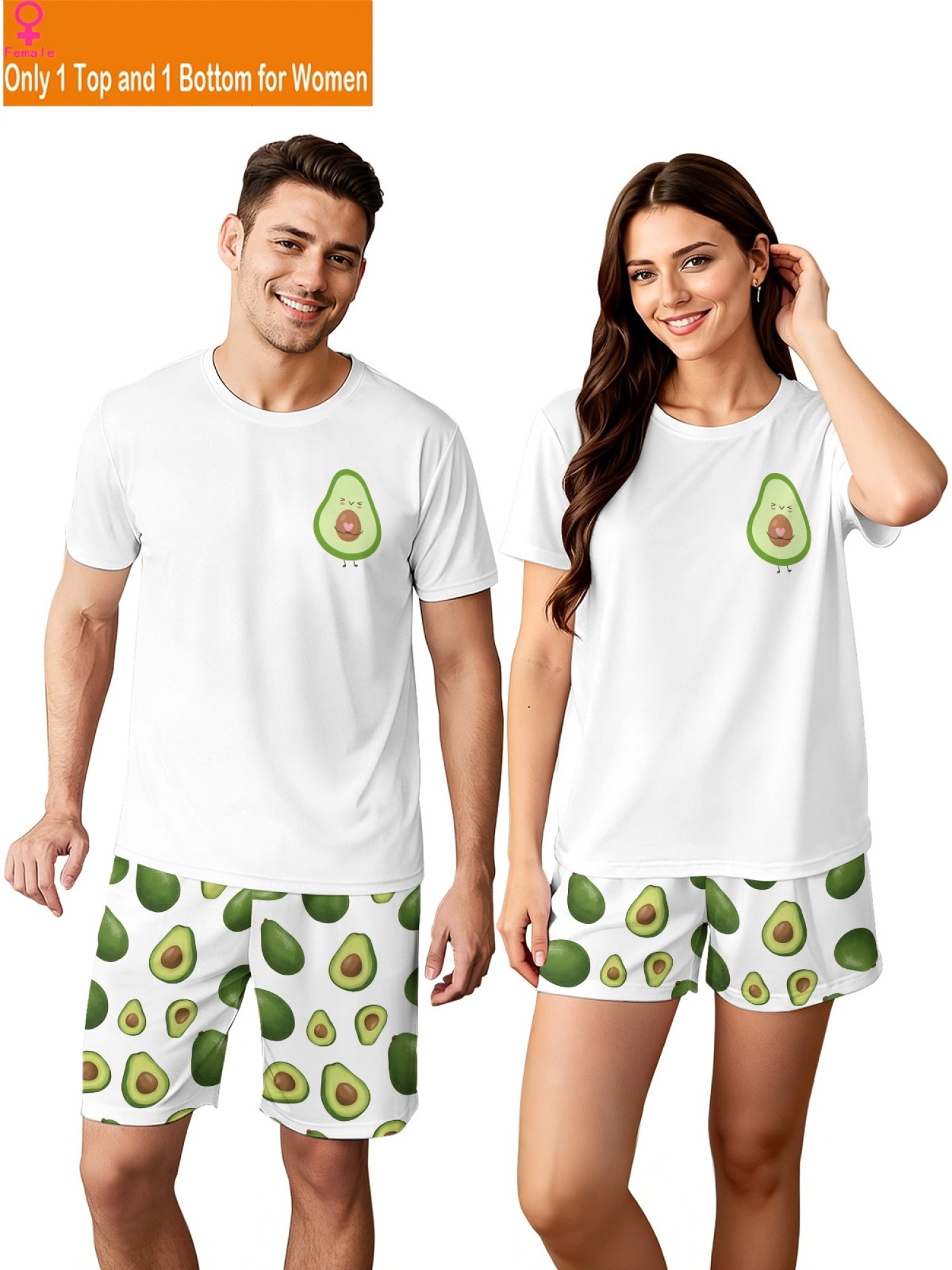 Trendy Avocado Graphic Couple Matching Set - Summer Unisex T-Shirt & Shorts Casual Streetwear Outfits