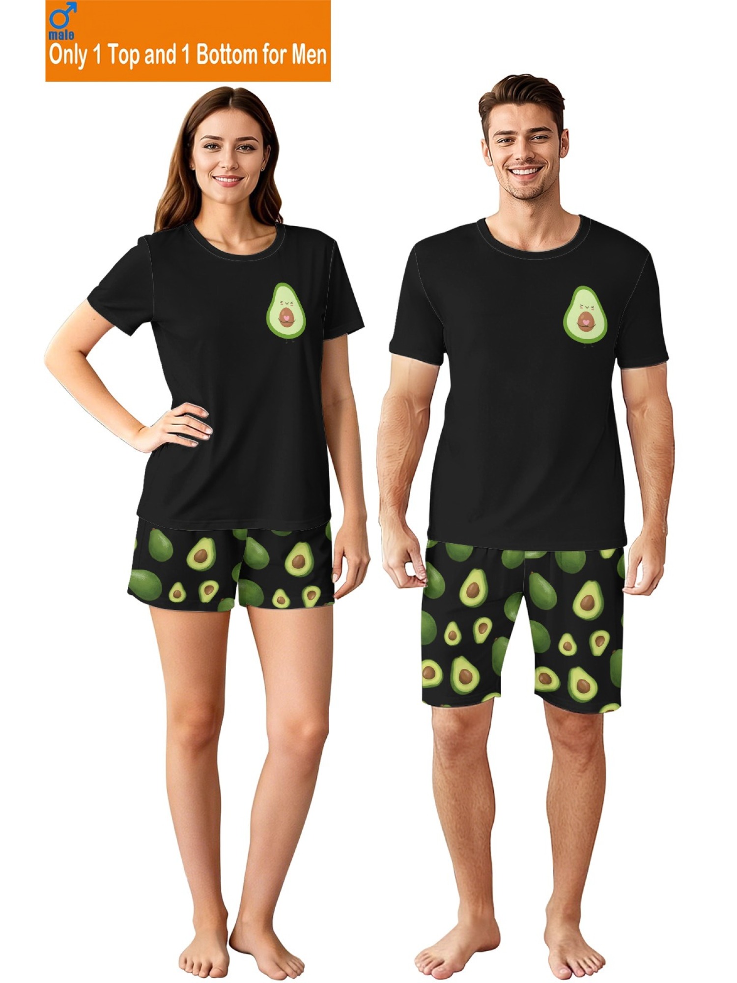 Trendy Avocado Graphic Couple Matching Set - Summer Unisex T-Shirt & Shorts Casual Streetwear Outfits