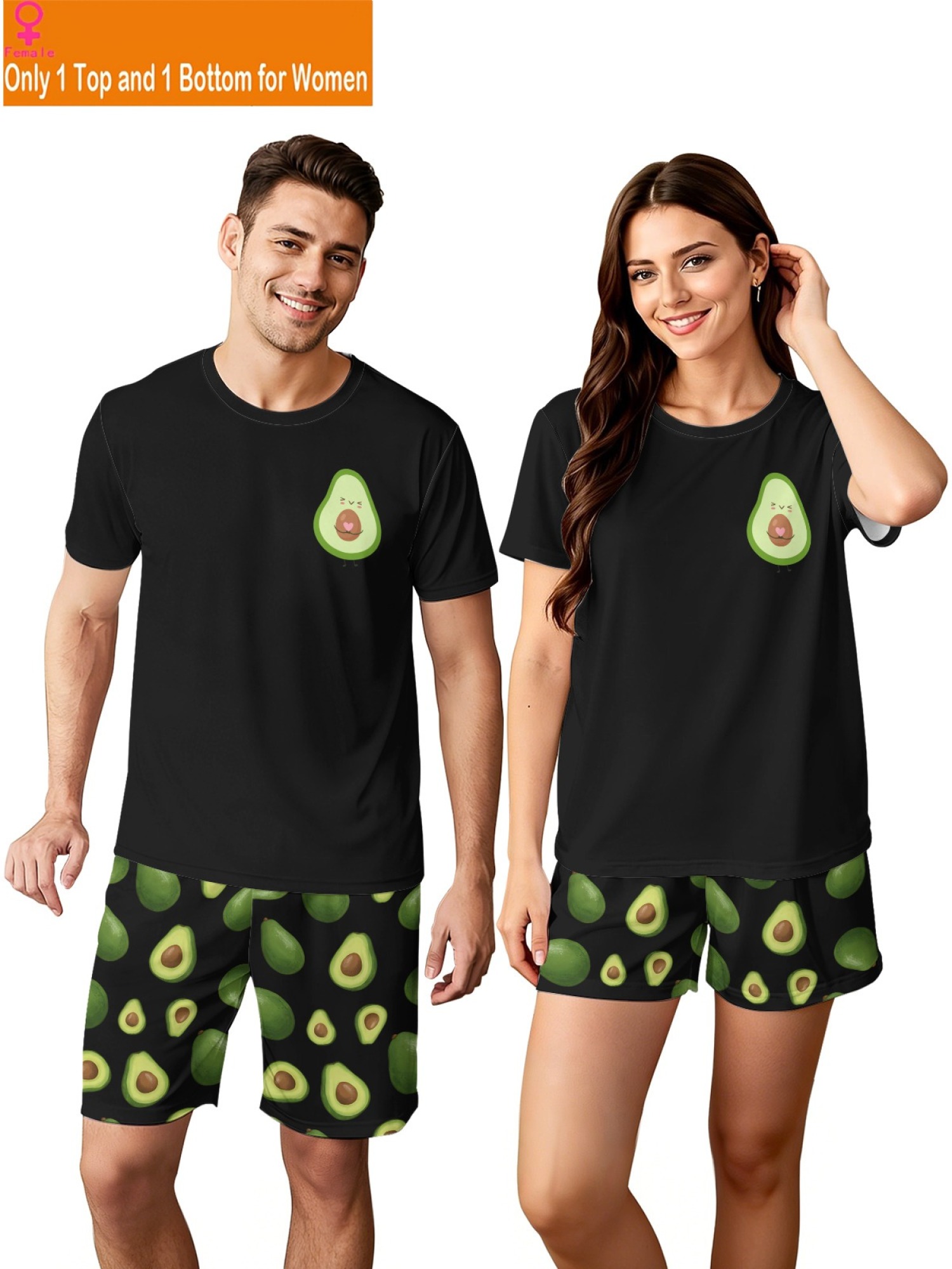 Trendy Avocado Graphic Couple Matching Set - Summer Unisex T-Shirt & Shorts Casual Streetwear Outfits
