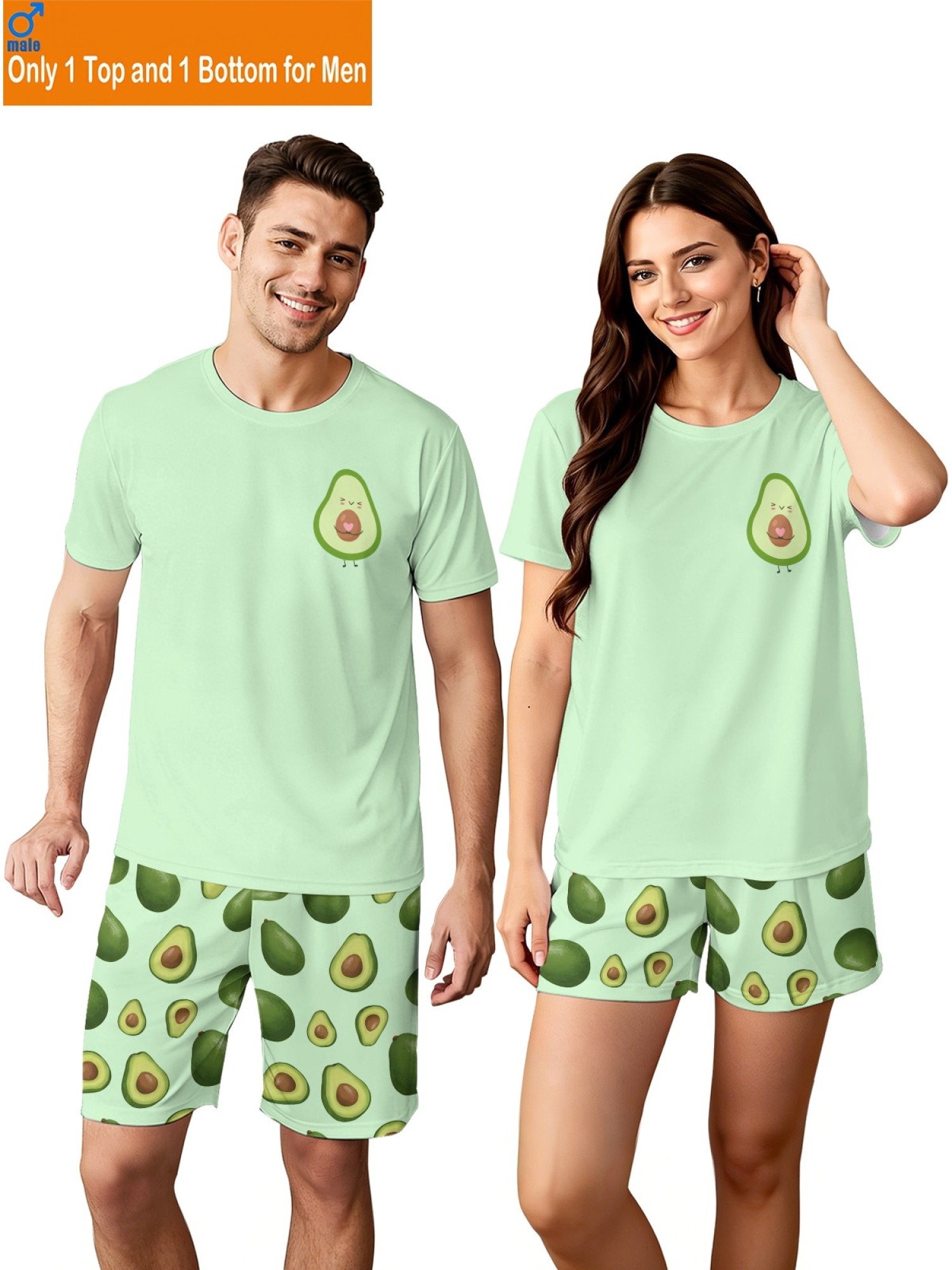 Trendy Avocado Graphic Couple Matching Set - Summer Unisex T-Shirt & Shorts Casual Streetwear Outfits
