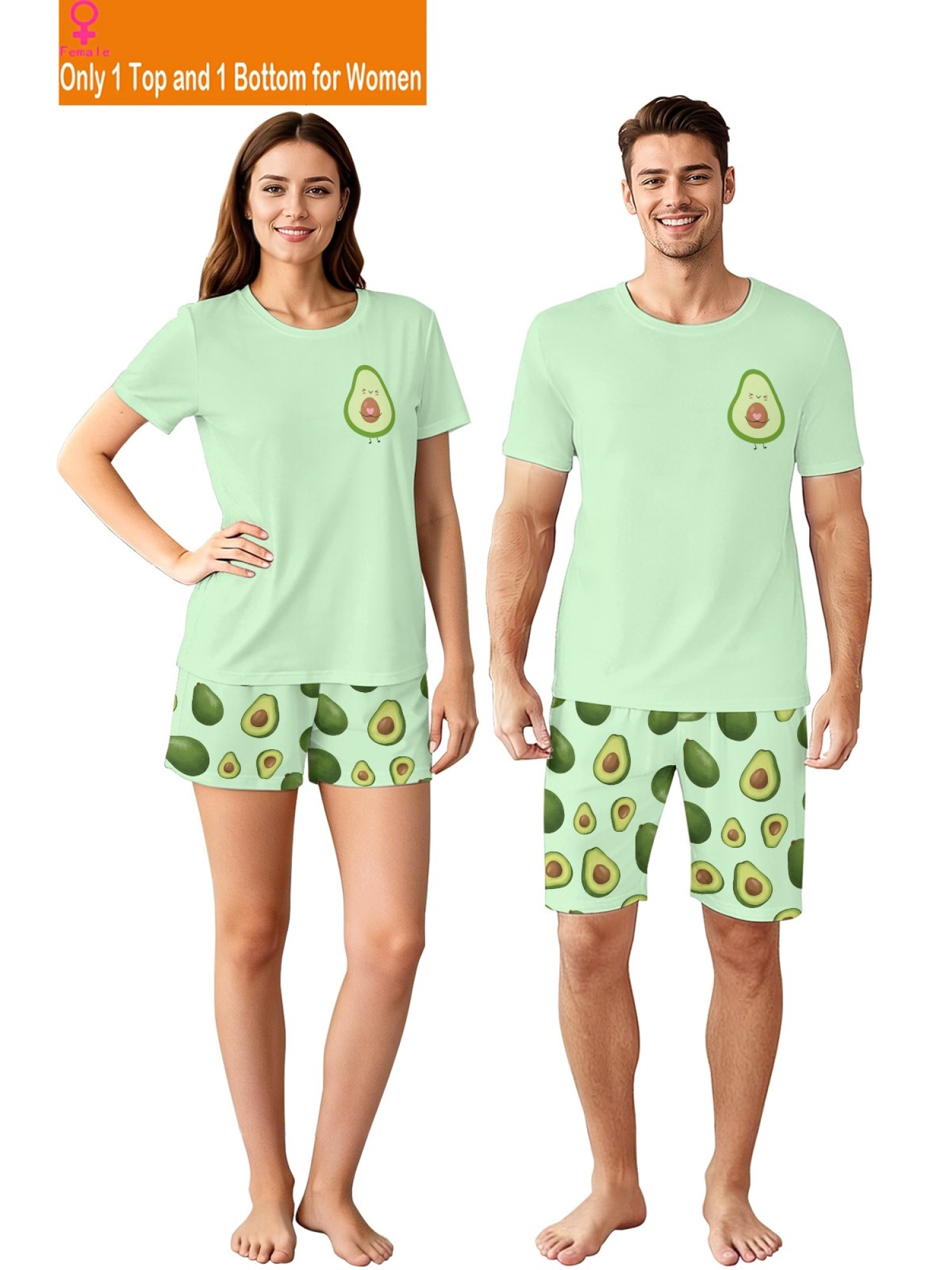 Trendy Avocado Graphic Couple Matching Set - Summer Unisex T-Shirt & Shorts Casual Streetwear Outfits