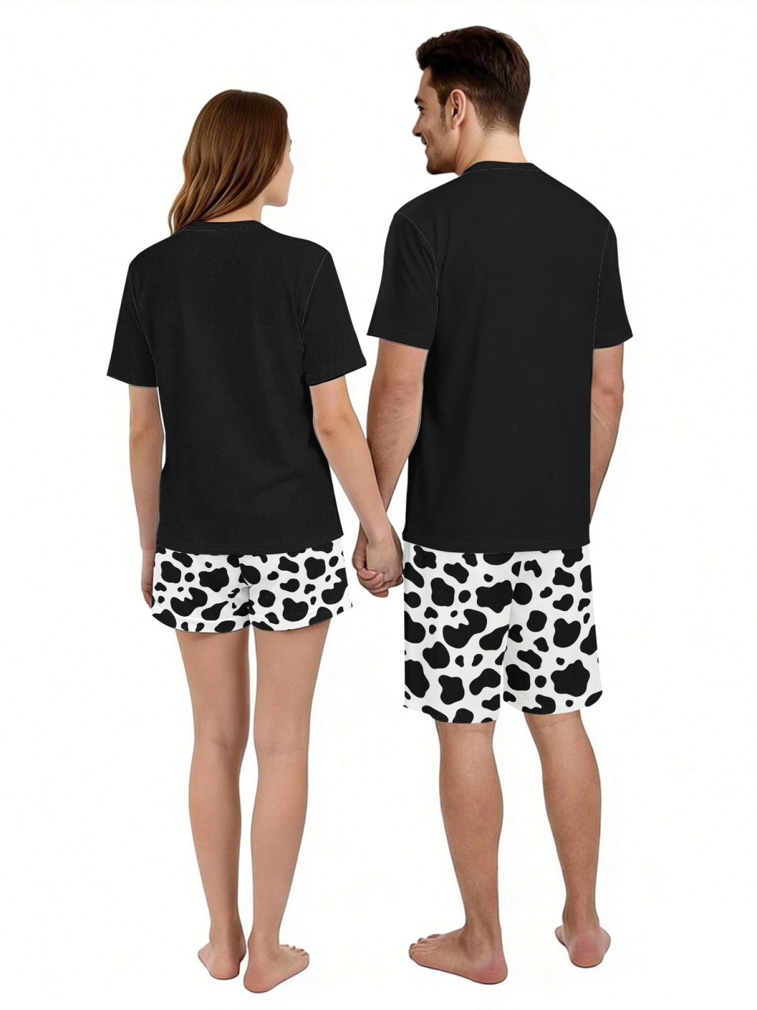 Matching "Hello Cute Baby" Cow Print Couple T-Shirt & Shorts Set