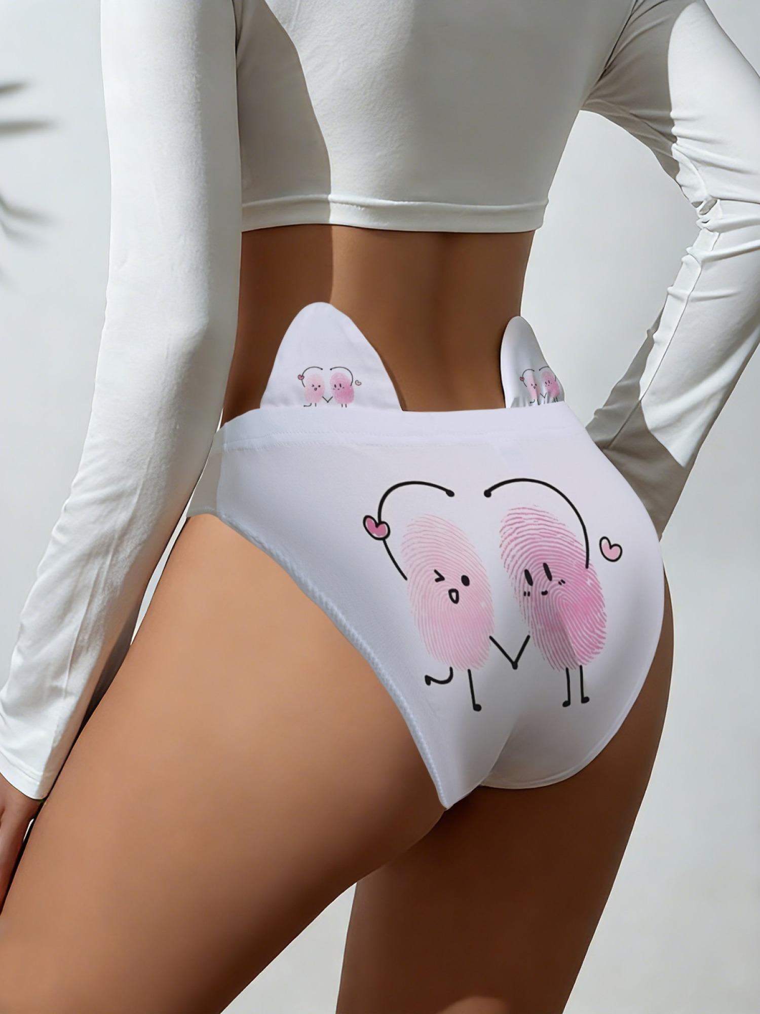 Cute Pink Fingerprint Heart Graphic Briefs | Soft Women's Panties