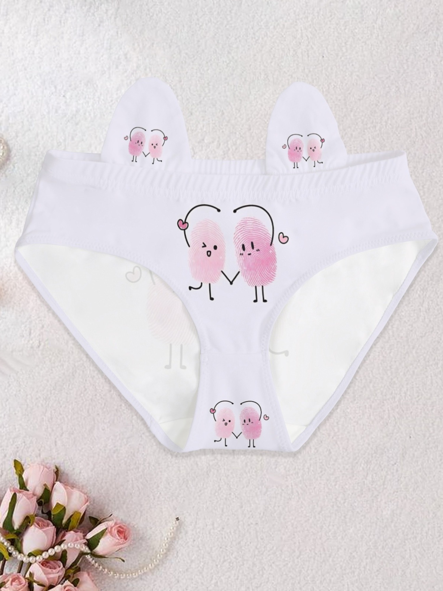Cute Pink Fingerprint Heart Graphic Briefs | Soft Women's Panties