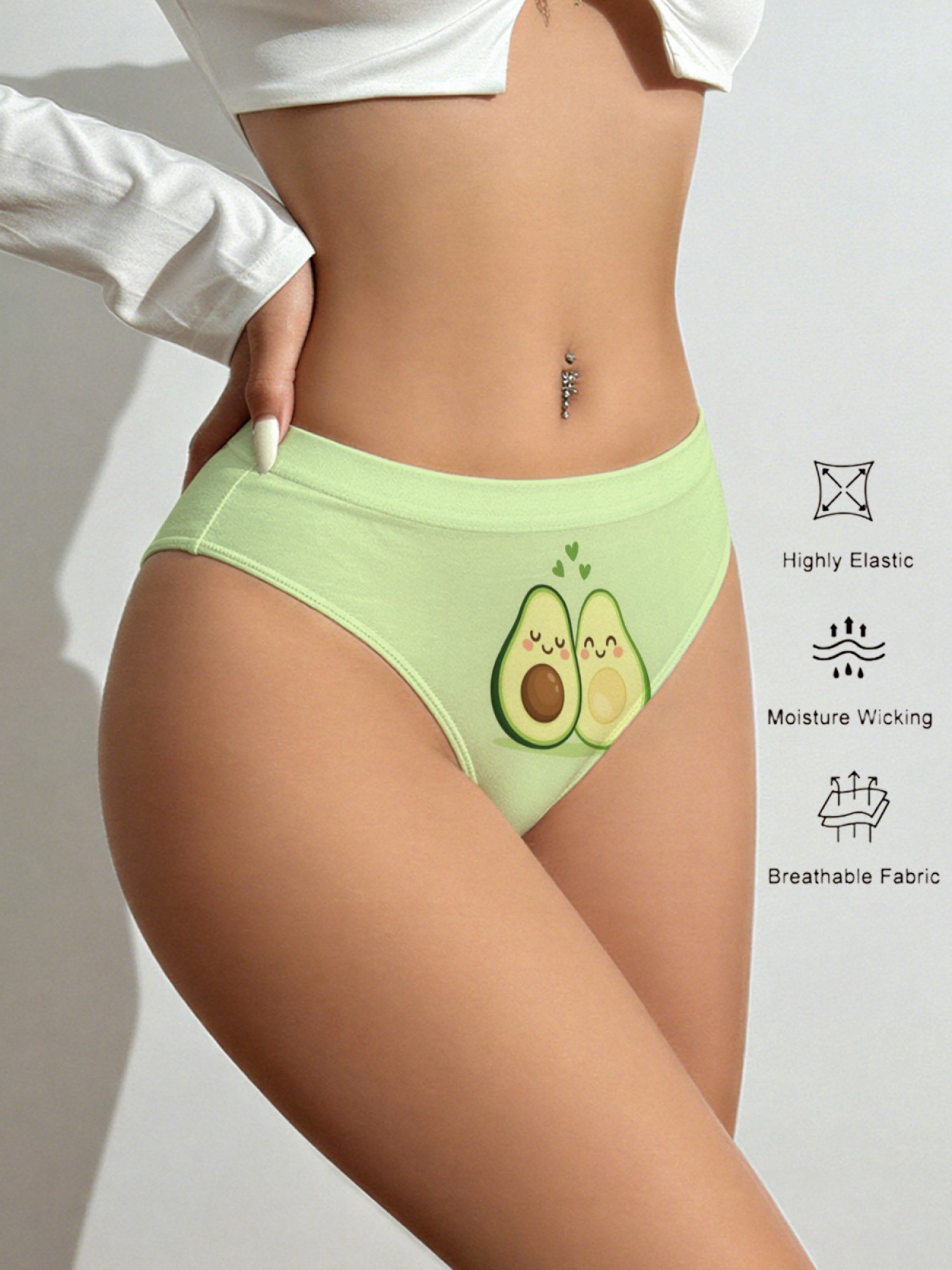 Cute Avocado Print Seamless Panties for Women - Soft Breathable Cotton Blend Underwear