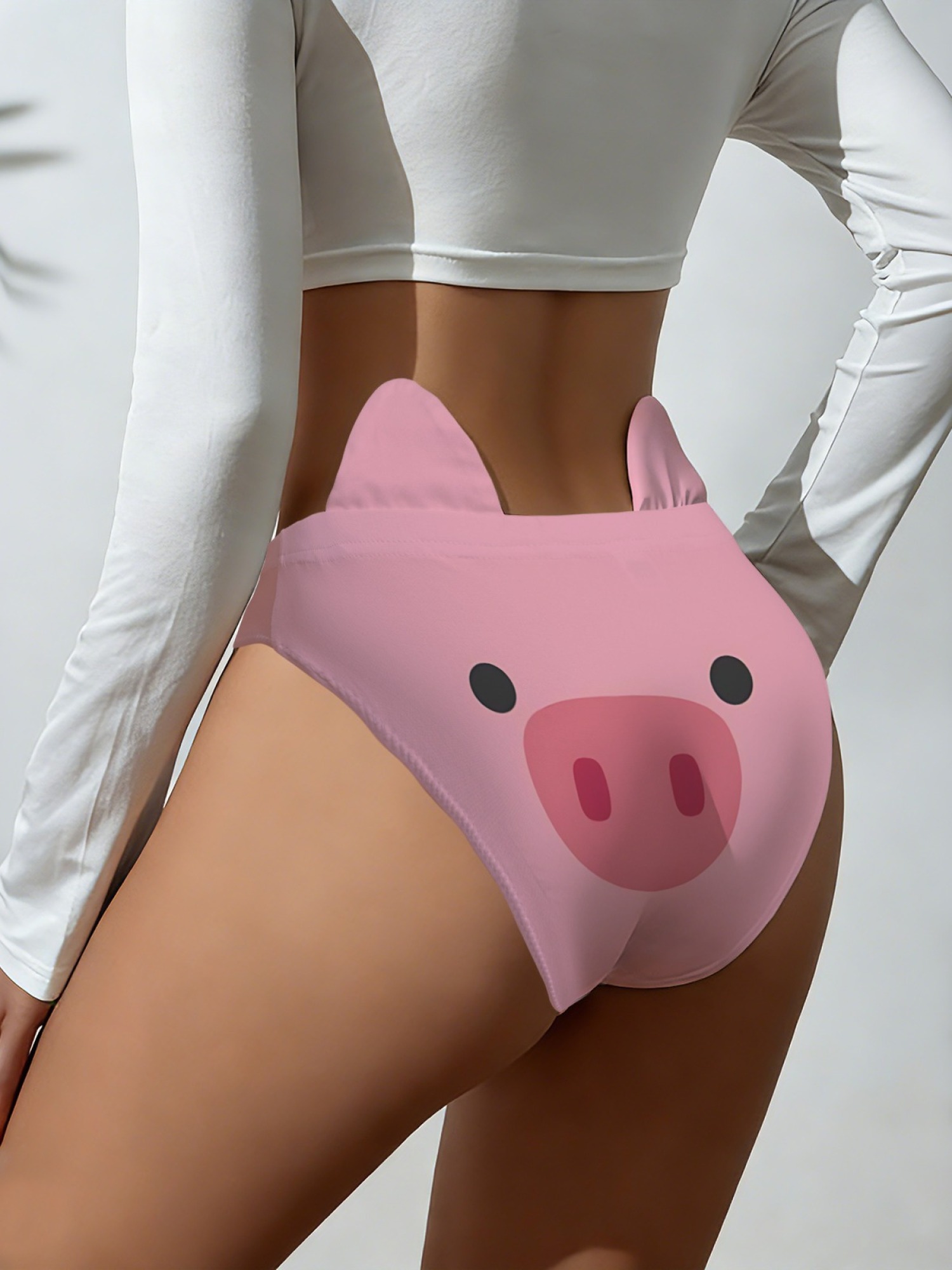 Cute 3D Pig Ear Pink Animal Print Women's Panties - Funny Kawaii Soft Cotton Underwear