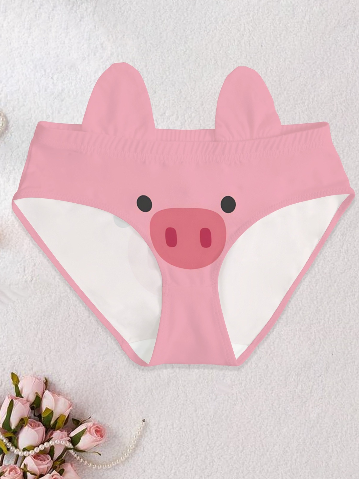 Cute 3D Pig Ear Pink Animal Print Women's Panties - Funny Kawaii Soft Cotton Underwear