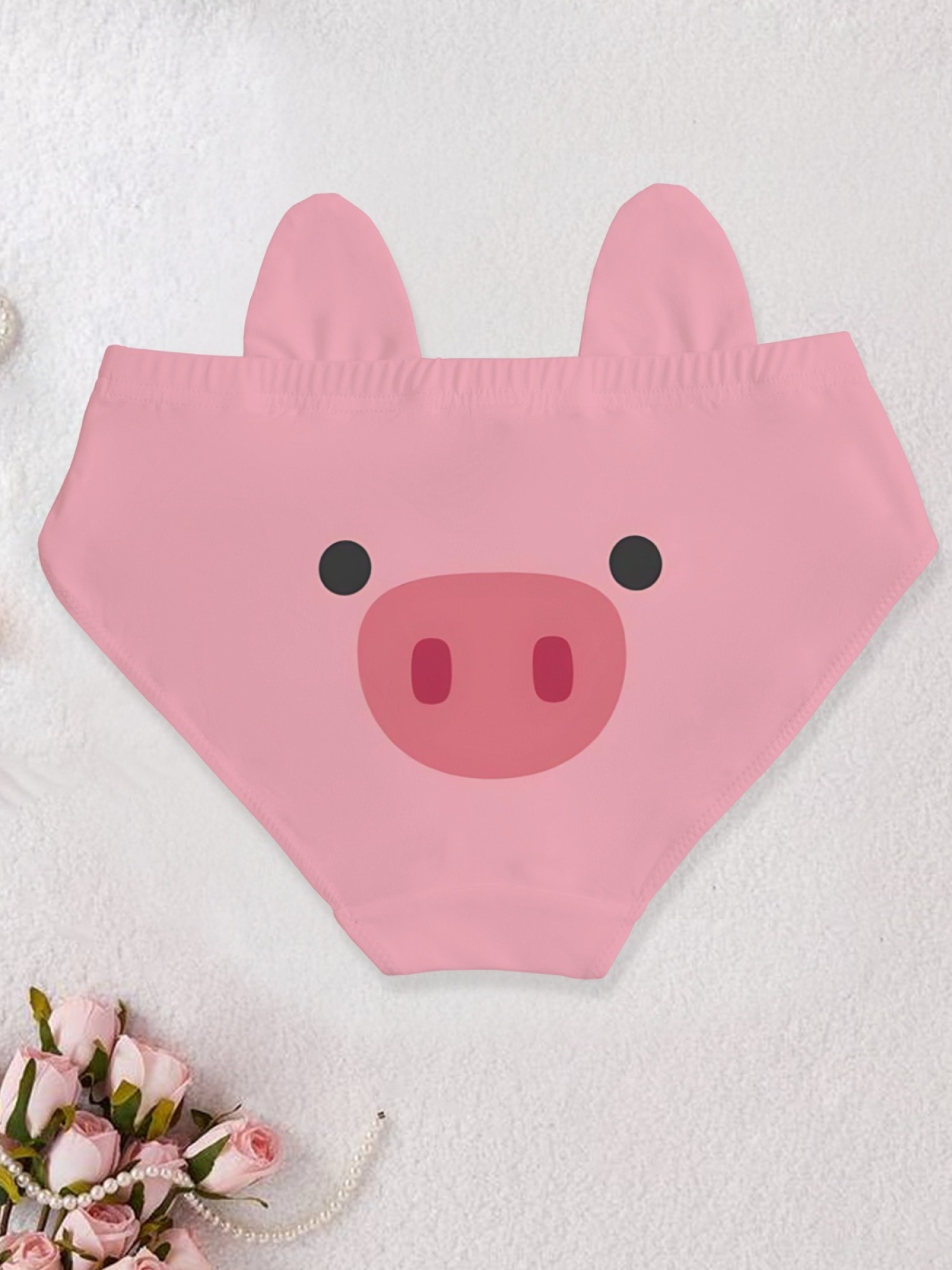 Cute 3D Pig Ear Pink Animal Print Women's Panties - Funny Kawaii Soft Cotton Underwear