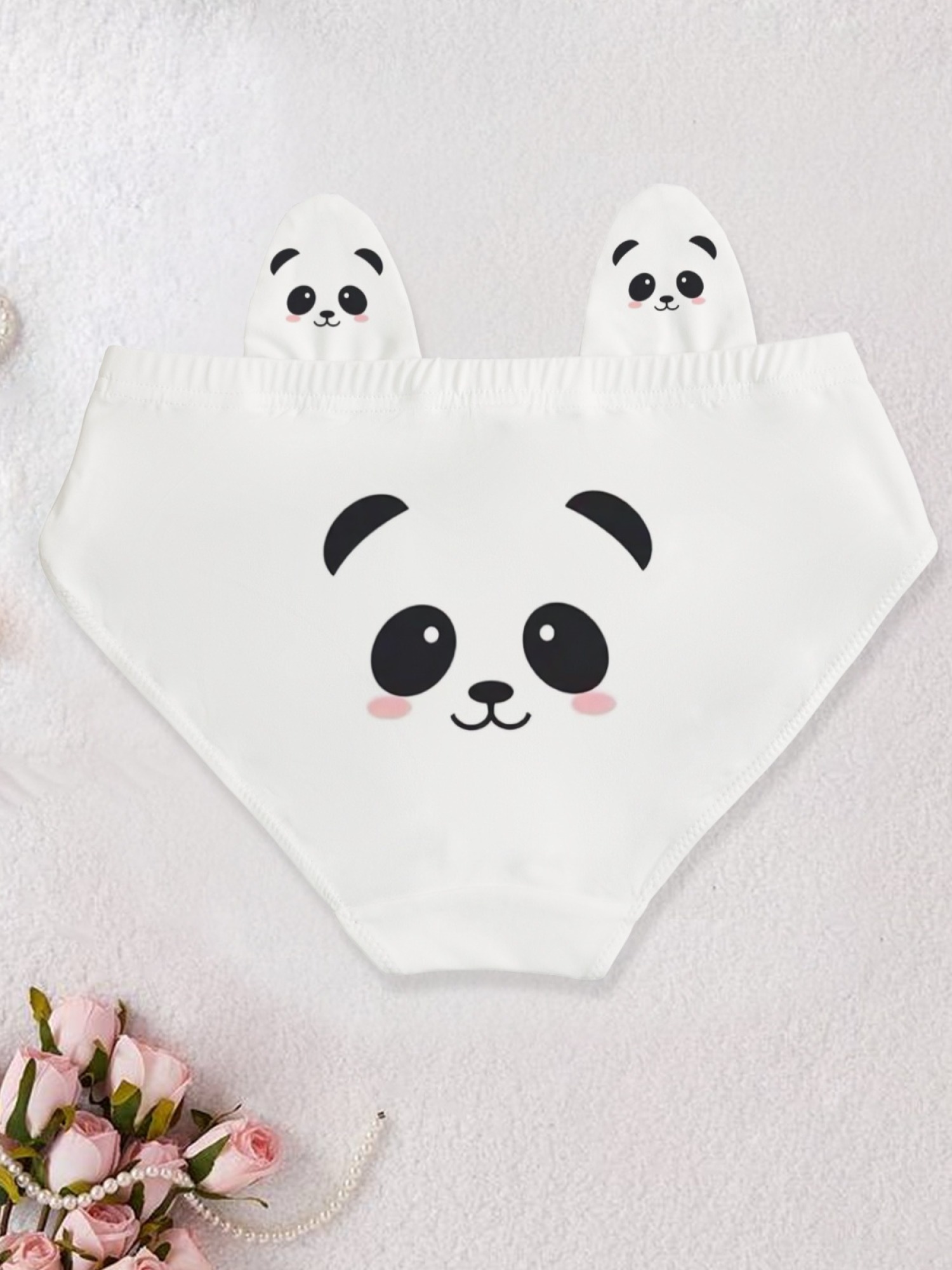 Cute Panda Face Print Women's Briefs with 3D Ears - Kawaii Animal Seamless Underwear