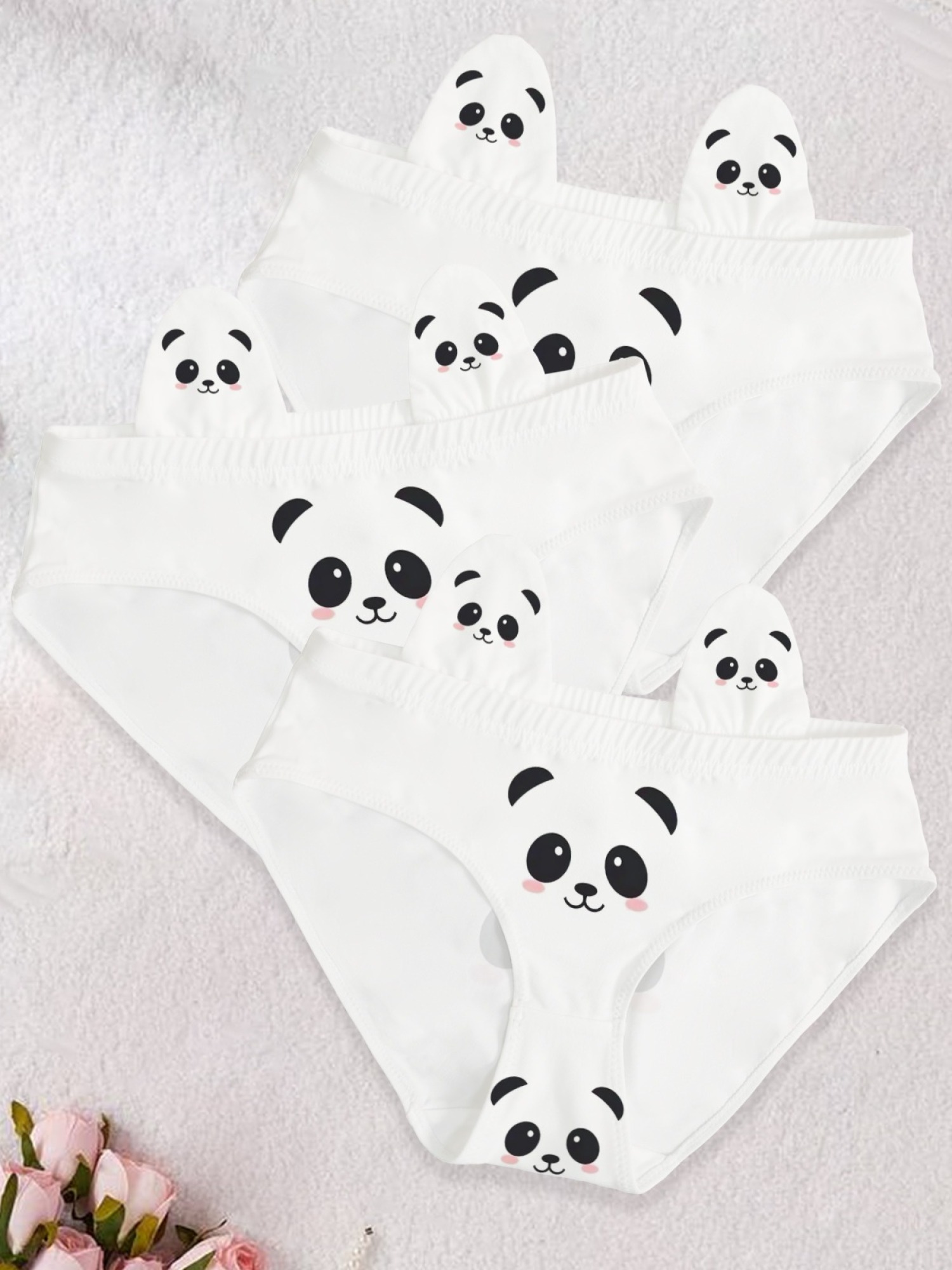 Cute Panda Face Print Women's Briefs with 3D Ears - Kawaii Animal Seamless Underwear