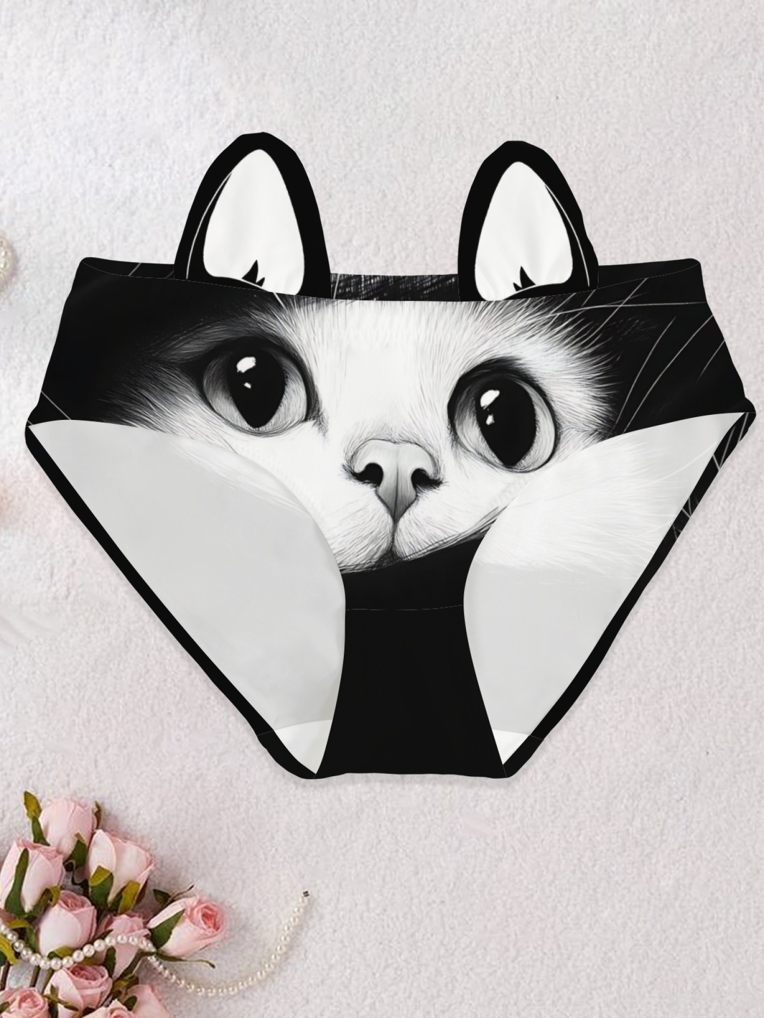 Cute 3D Cat Face Print Panties with Pop-out Ears | Funny Women's Underwear