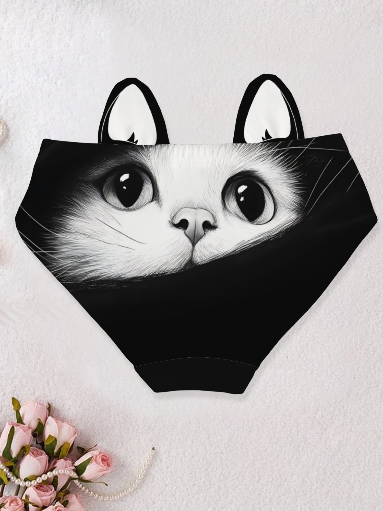 Cute 3D Cat Face Print Panties with Pop-out Ears | Funny Women's Underwear