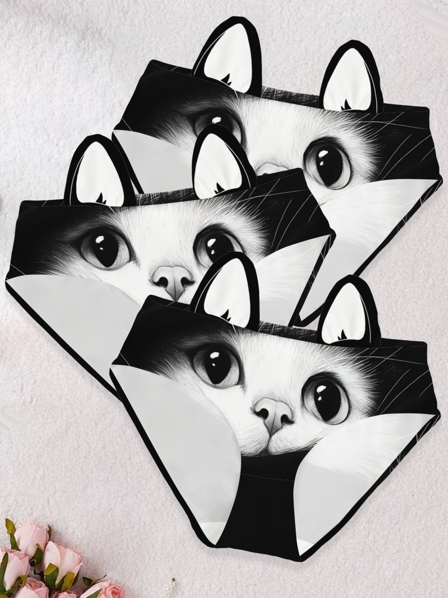 Cute 3D Cat Face Print Panties with Pop-out Ears | Funny Women's Underwear