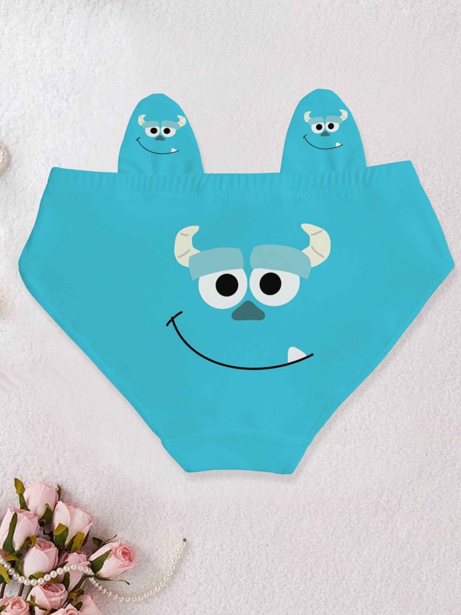 Sully Inspired Cute Cartoon Monster Print Panties - Kawaii Blue Breathable Cotton Briefs for Women
