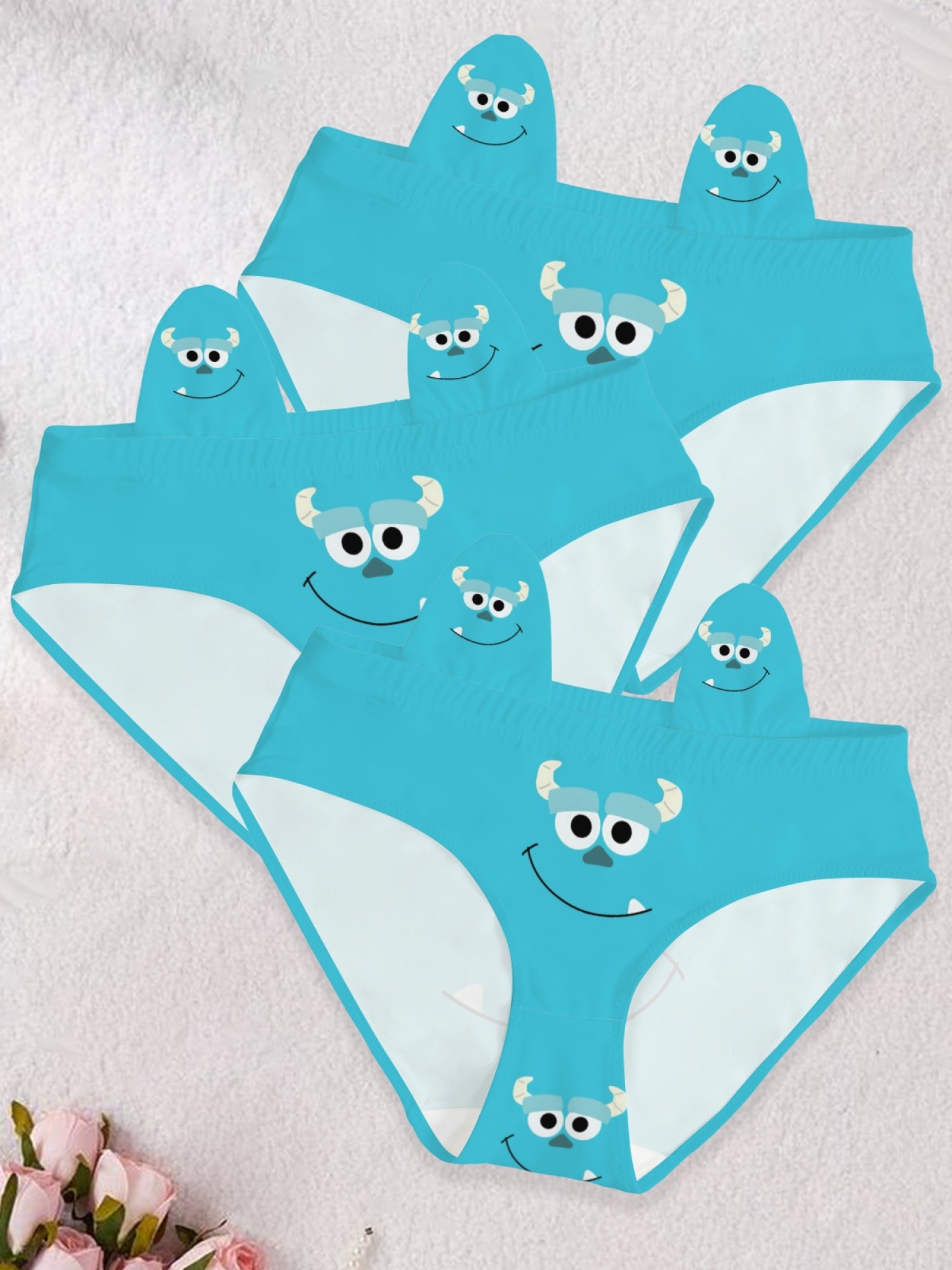 Sully Inspired Cute Cartoon Monster Print Panties - Kawaii Blue Breathable Cotton Briefs for Women