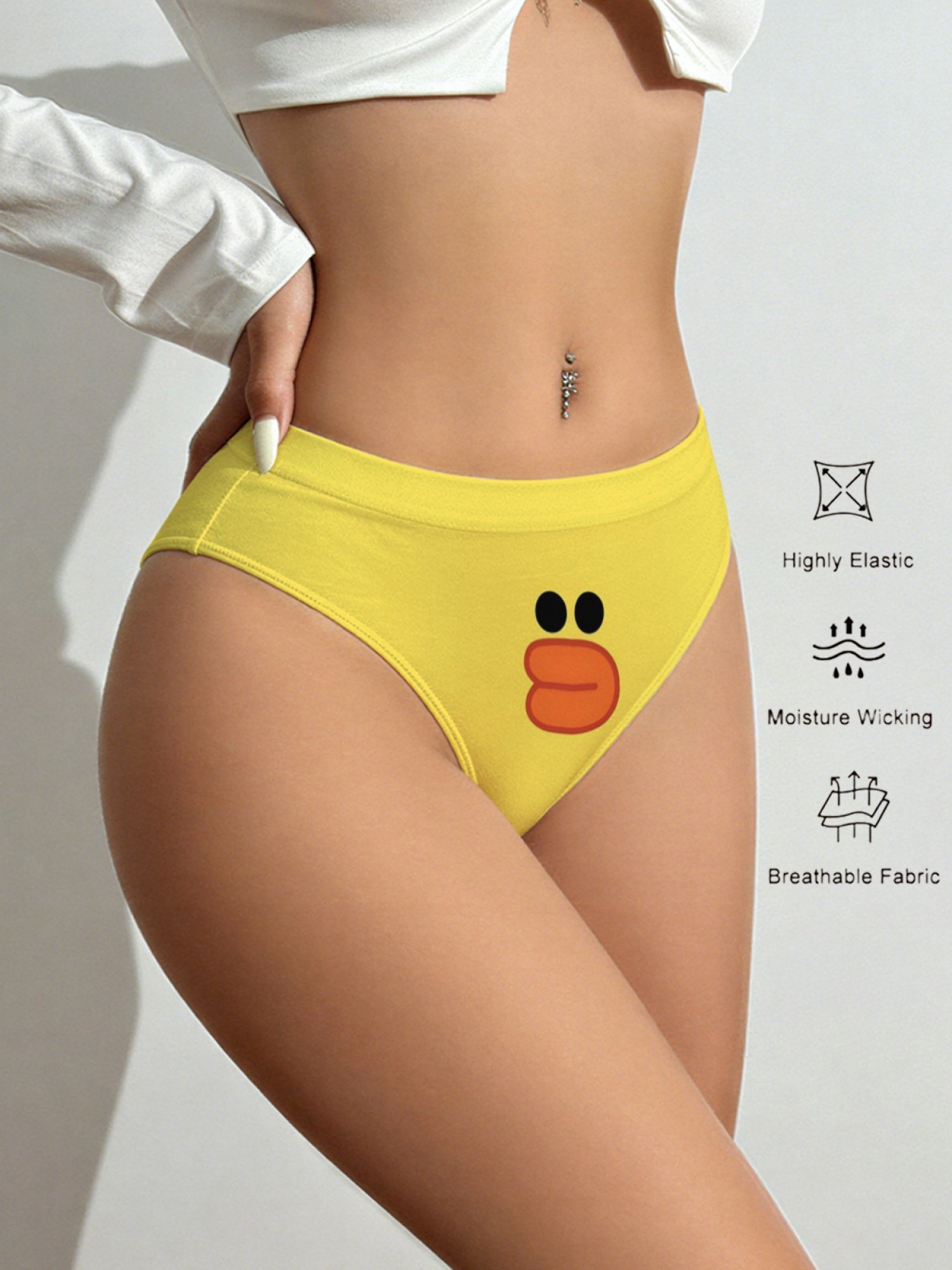 Cute Yellow Duck Print Women's Panties with 3D Ears - Kawaii Novelty Cotton Briefs