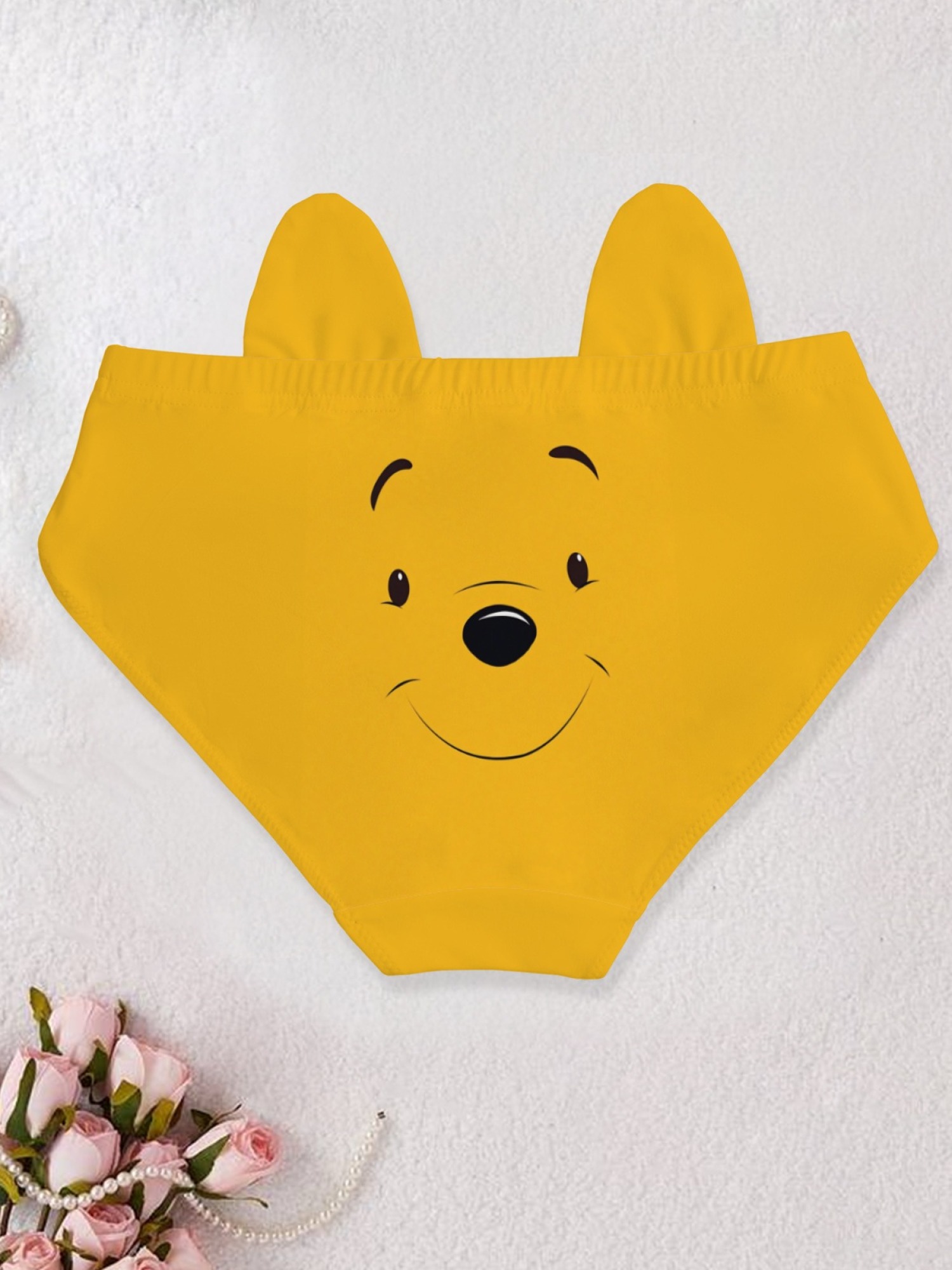 Cute Cartoon Bear Face Print Yellow Panties for Women