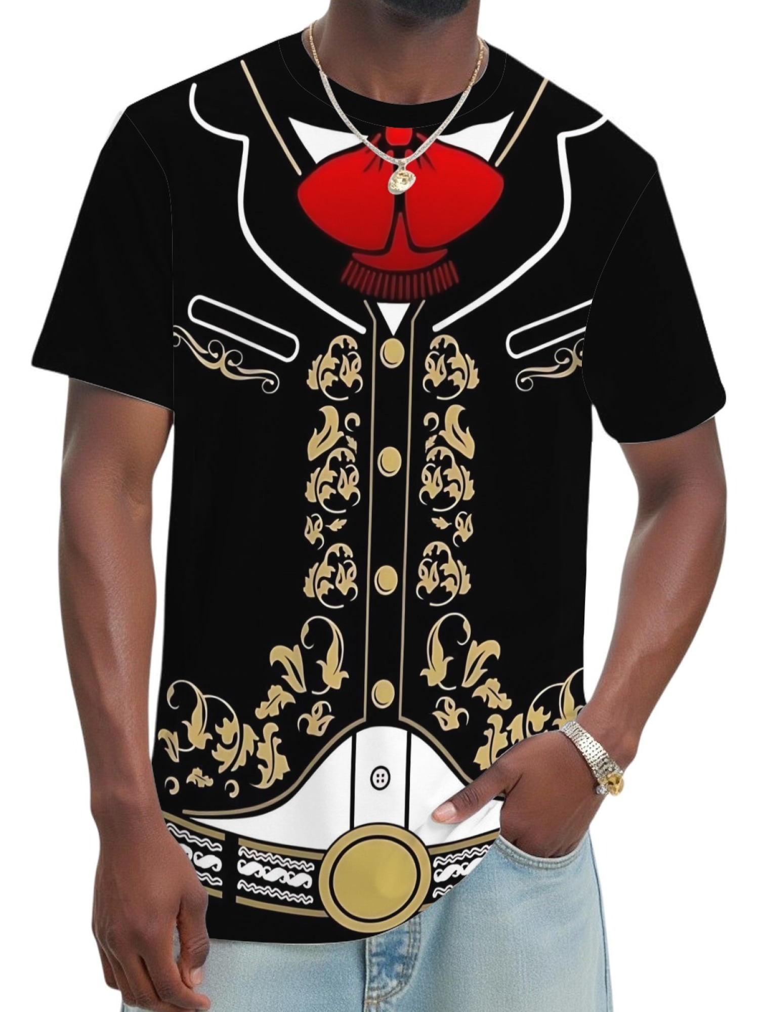 Men's Funny Tuxedo Printed T-Shirt - Novelty Formal Suit Costume Graphic Tee