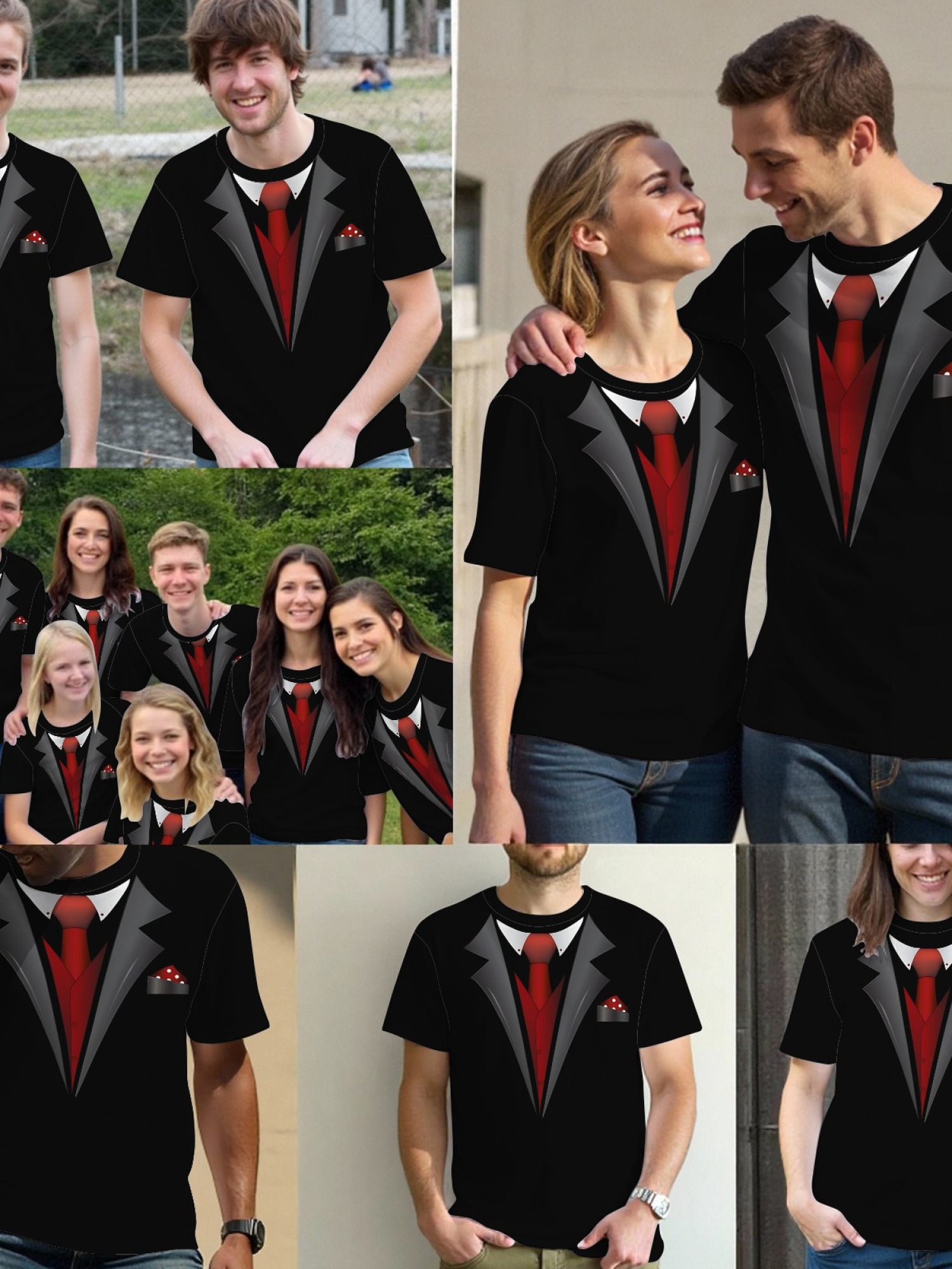 Men's Funny Tuxedo Printed T-Shirt - Novelty Formal Suit Costume Graphic Tee