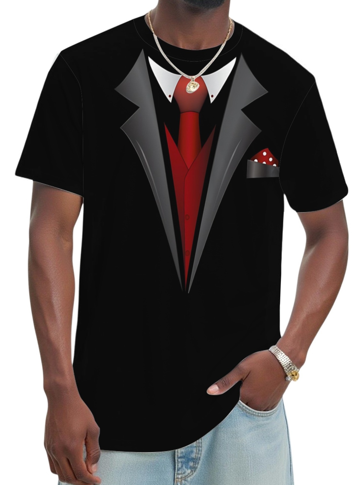 Men's Funny Tuxedo Printed T-Shirt - Novelty Formal Suit Costume Graphic Tee
