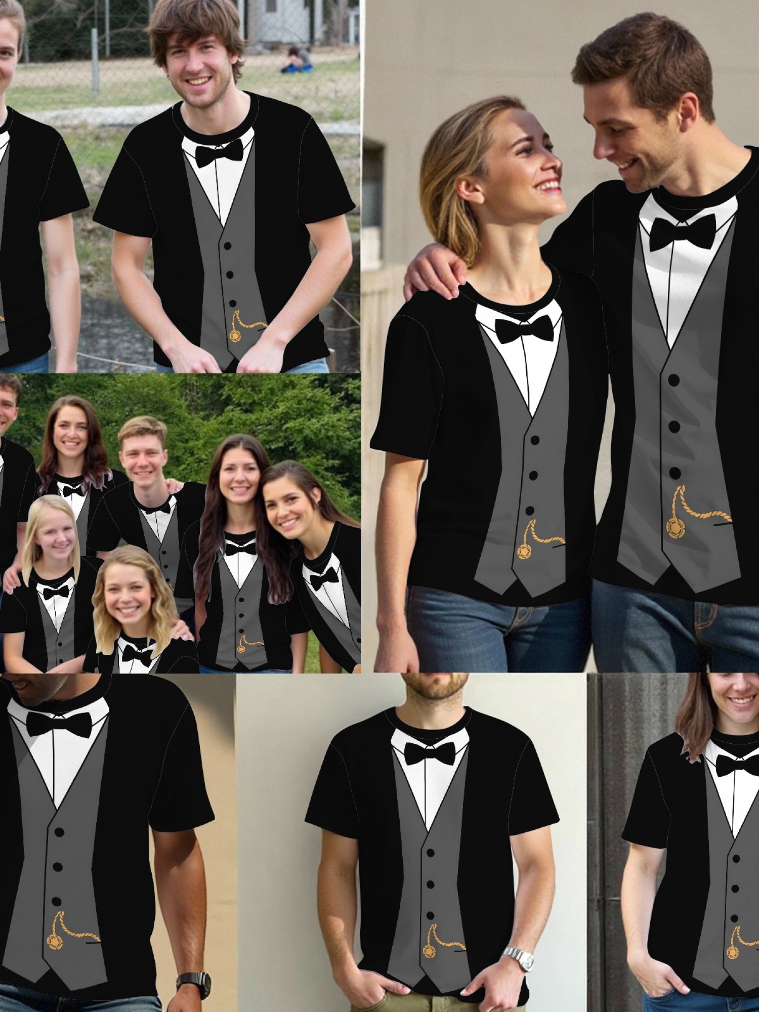 Men's Funny Tuxedo Printed T-Shirt - Novelty Formal Suit Costume Graphic Tee