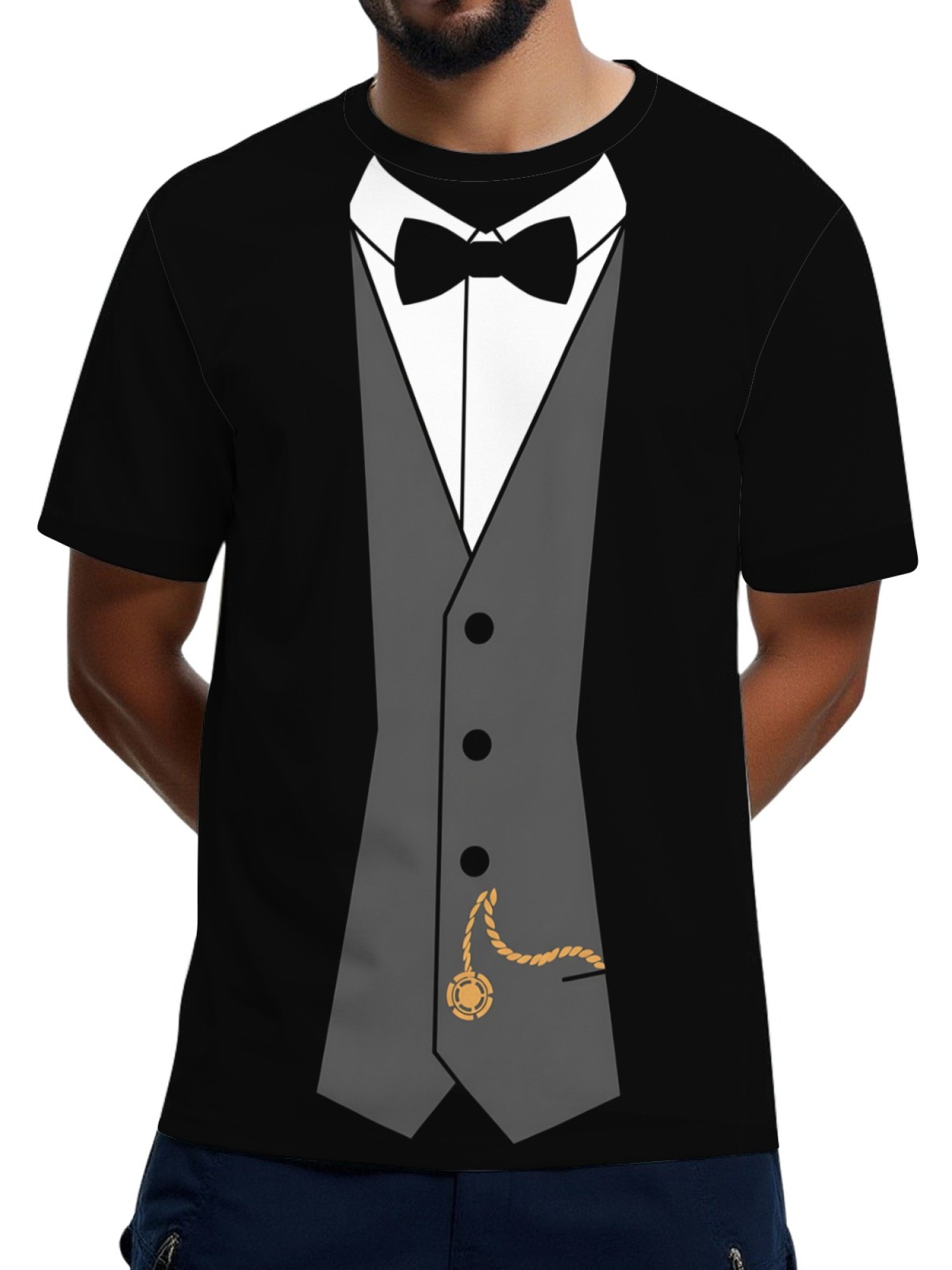 Men's Funny Tuxedo Printed T-Shirt - Novelty Formal Suit Costume Graphic Tee