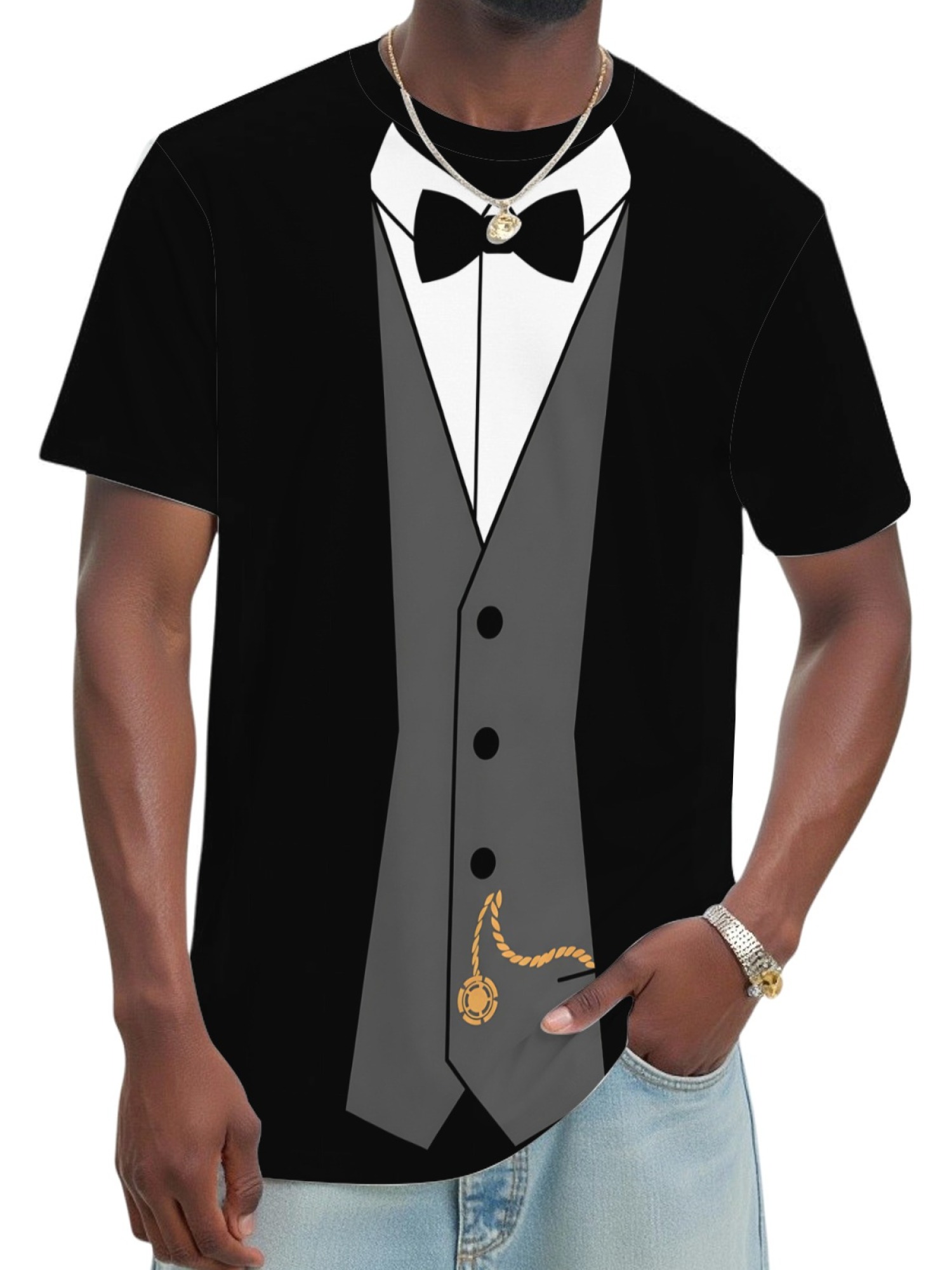 Men's Funny Tuxedo Printed T-Shirt - Novelty Formal Suit Costume Graphic Tee
